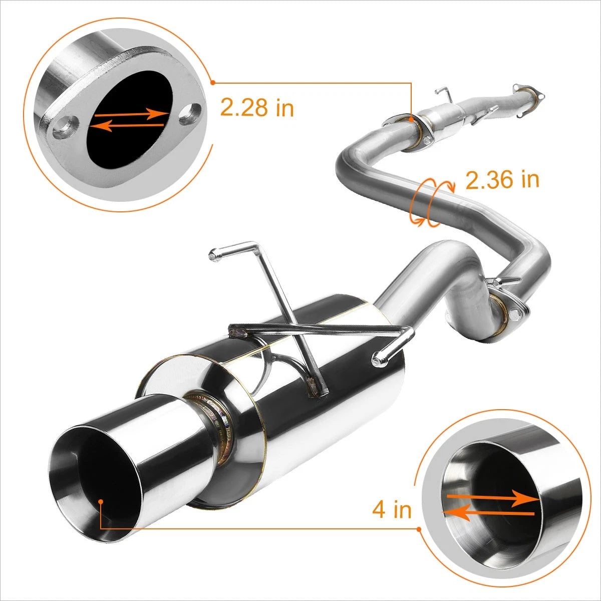 4" Rolled Tip Muffler Catback Exhaust System for Honda Civic EH EG (1992–1995)