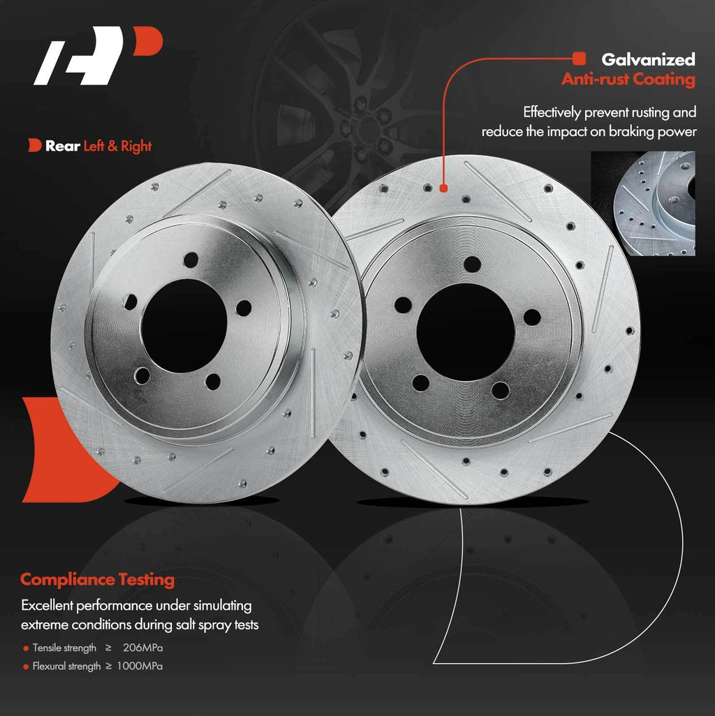 2Pcs Rear Drilled Brake Rotors & Pads for Ford Explorer (2002-2010)