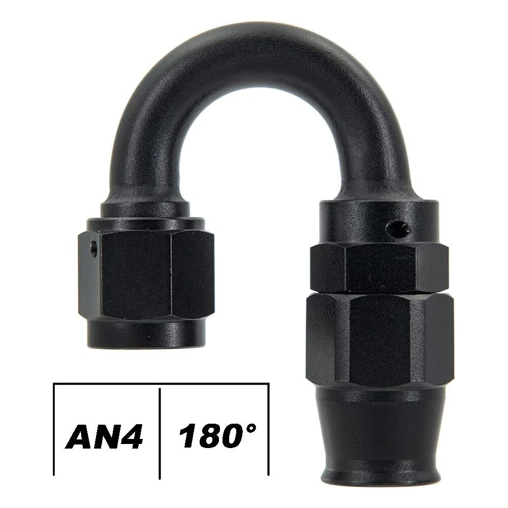 2PCS 4AN AN4 180° PTFE Hose End Fitting Adapter for PTFE Hose (Black)
