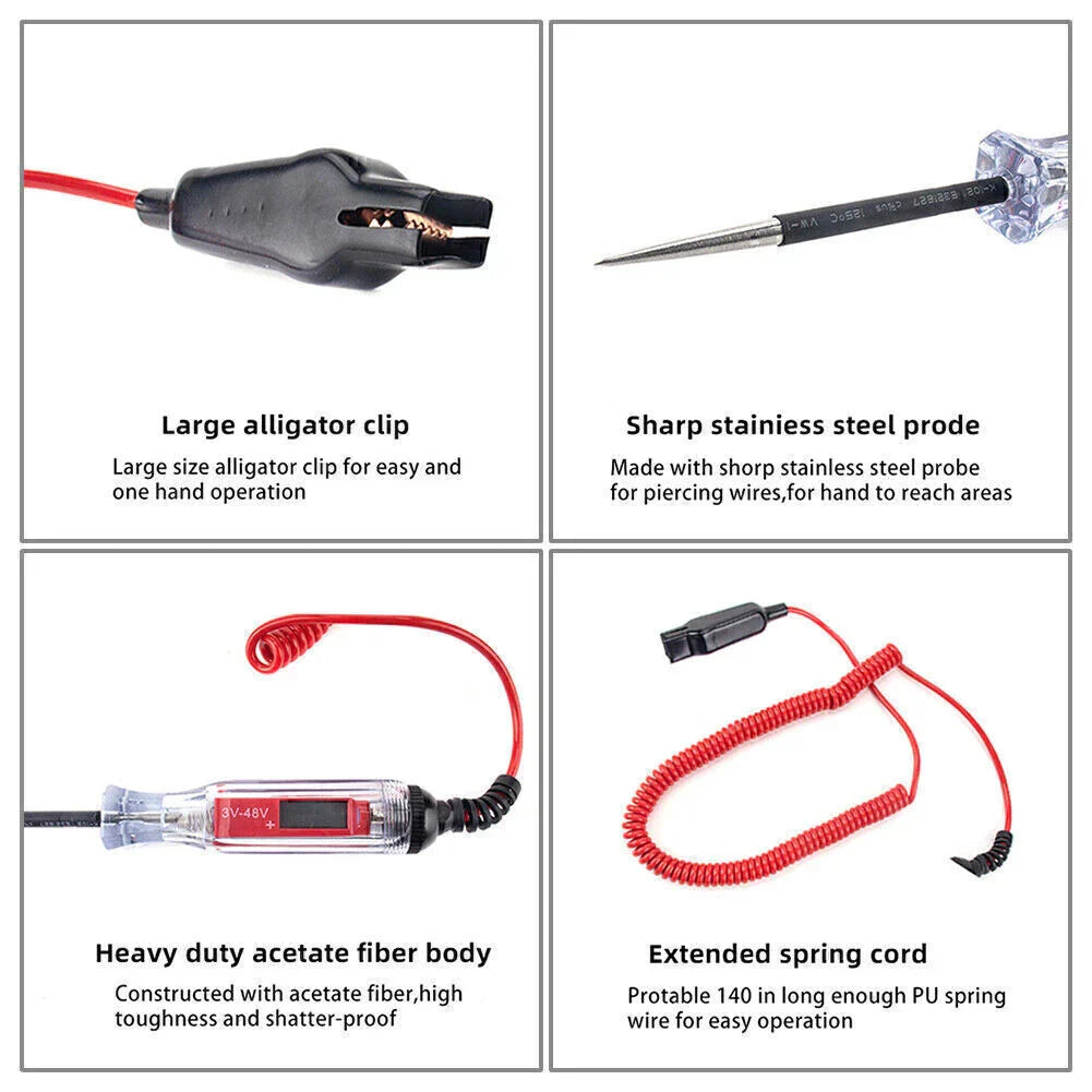 Large Heavy Duty 3-48V Digital LCD Circuit Tester for Cars