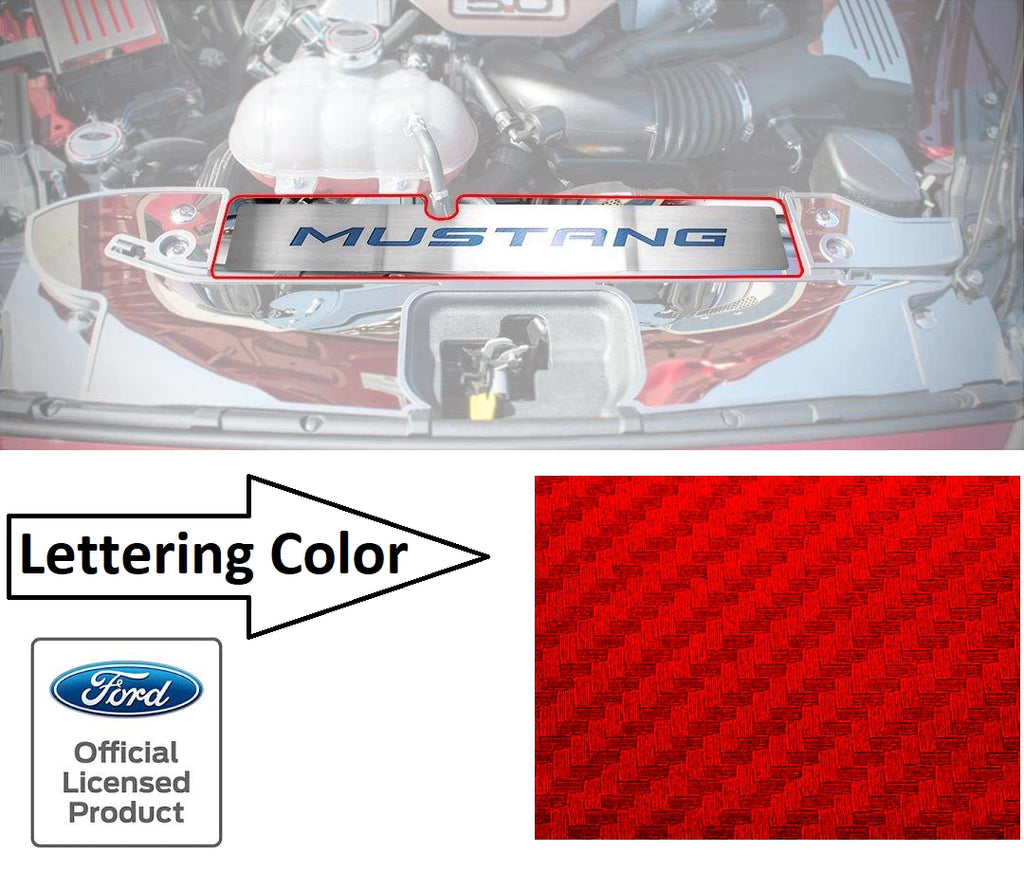 Stainless Radiator Cover Plate Red Carbon Fiber Letters for Mustang GT (2015–2017)