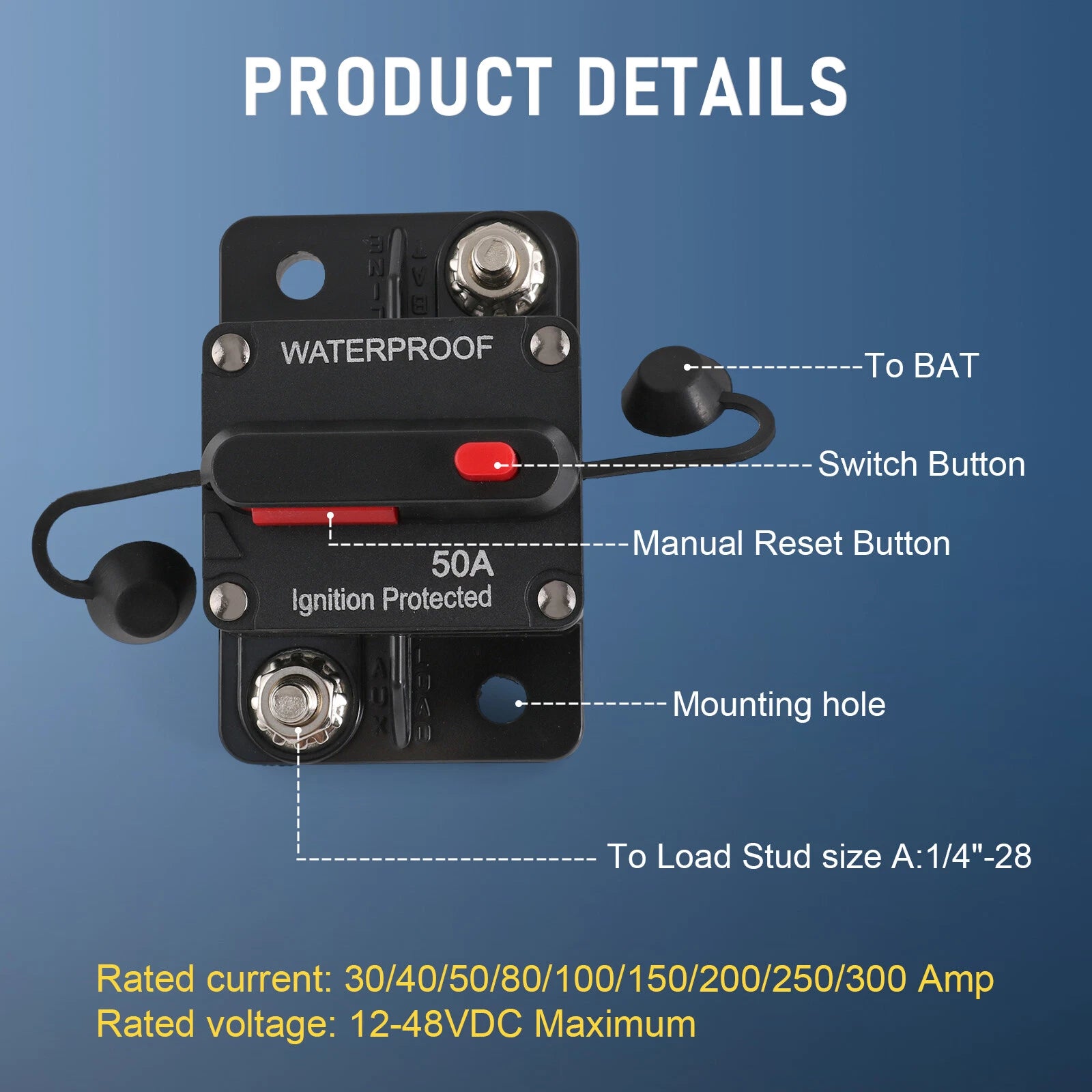 30A-300A Circuit Breaker for Car Boat (12V-48V)