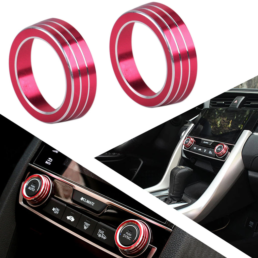 Chrome Red AC Climate Control Knob Cover Ring for Honda Civic (2016–2021)