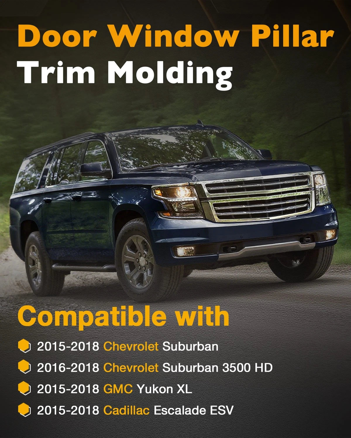 Door Window B/C Pillar Trim Molding for Chevy Suburban GMC Yukon (2015–2018)