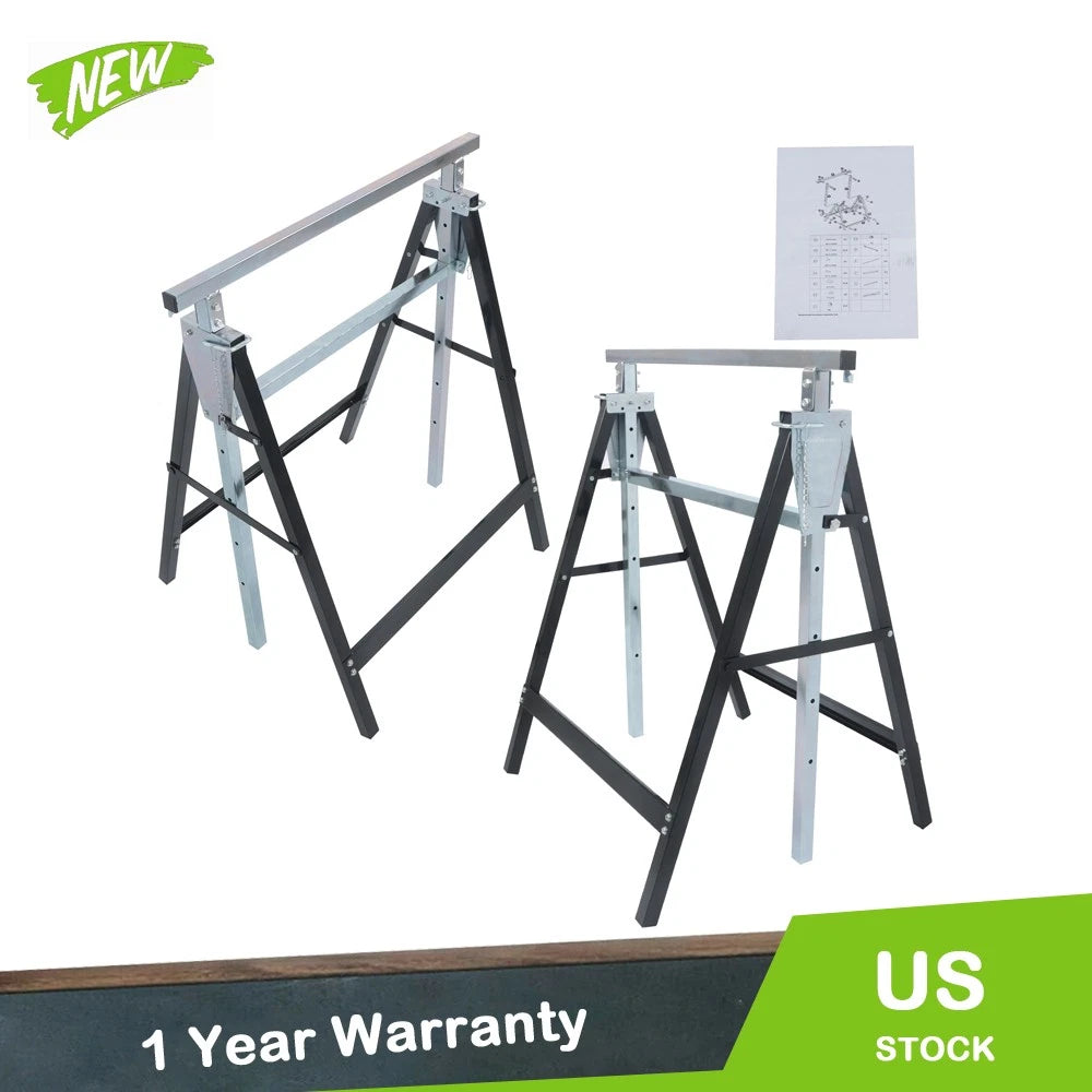 7-Speed Adjustable Height Foldable Metal Sawhorse Work Stand (440lbs Capacity)