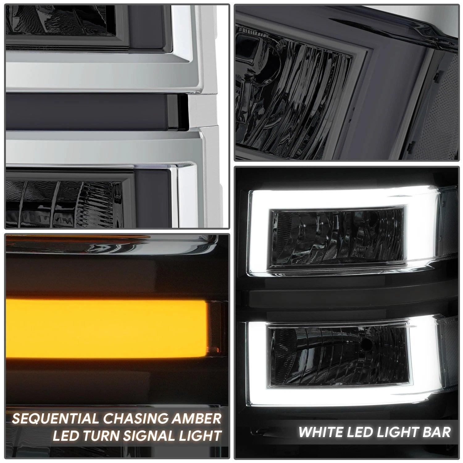 Smoked/Clear 3D LED DRL Sequential Headlights for Chevrolet Silverado (2014–2015)