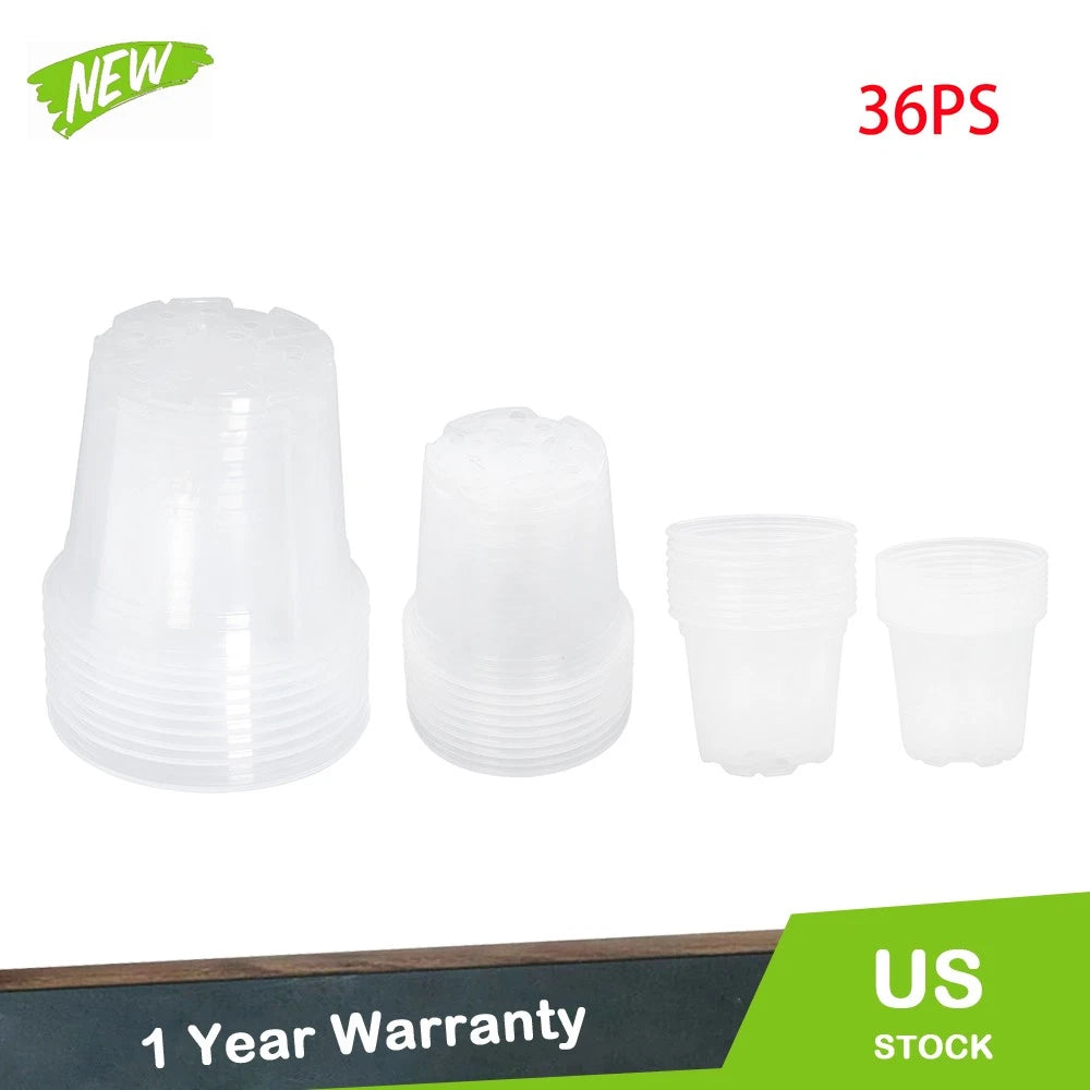 Set of 36 Reinforced Clear Nursery Pots 6.7/5/4/3.5 Inch