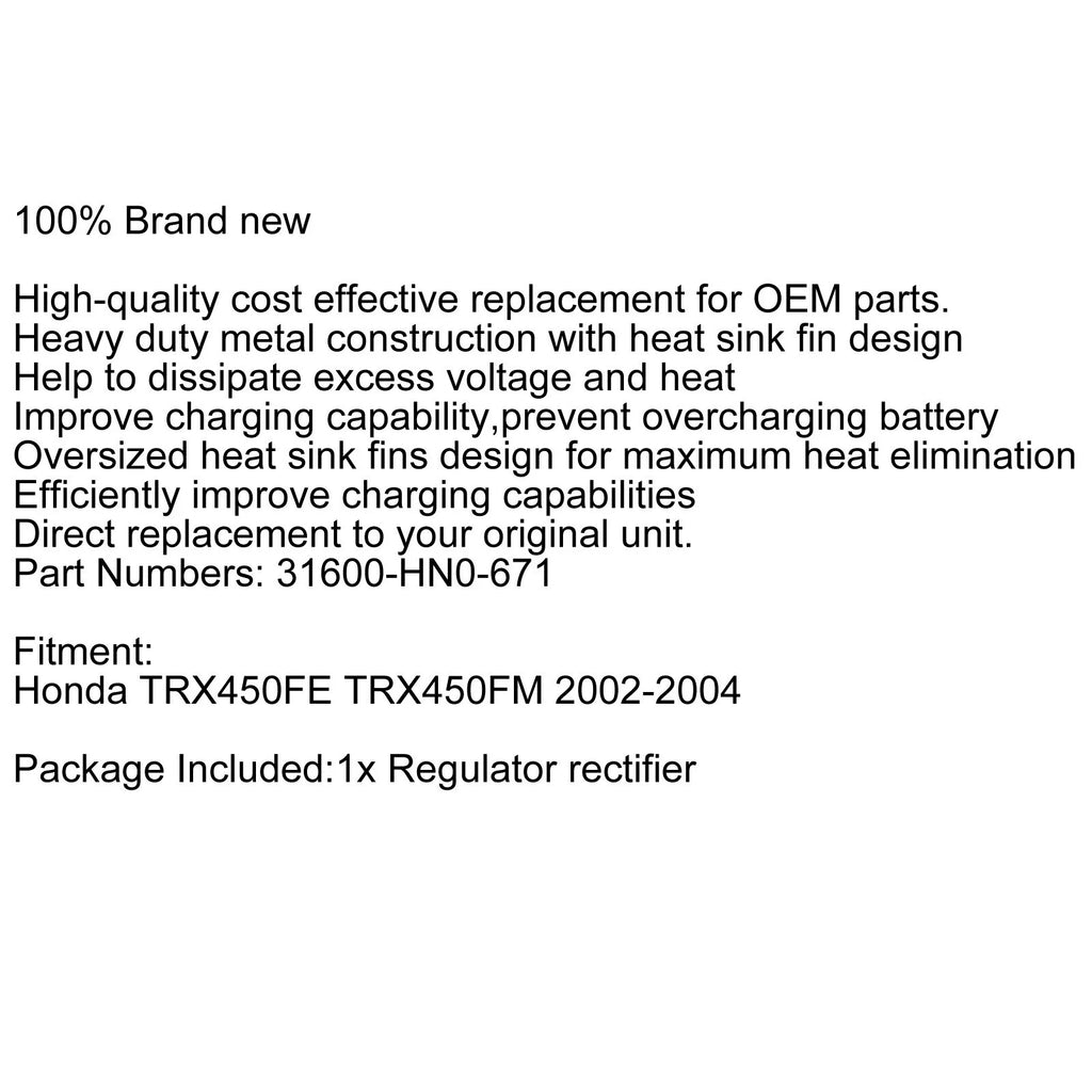 Regulator Rectifier for Honda TRX450FE TRX450FM (2002–2004) GB T9