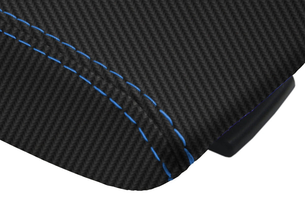 Console Lid Armrest Cover for Mazda 3 (2010–2013) Carbon Fiber Blue Stitch