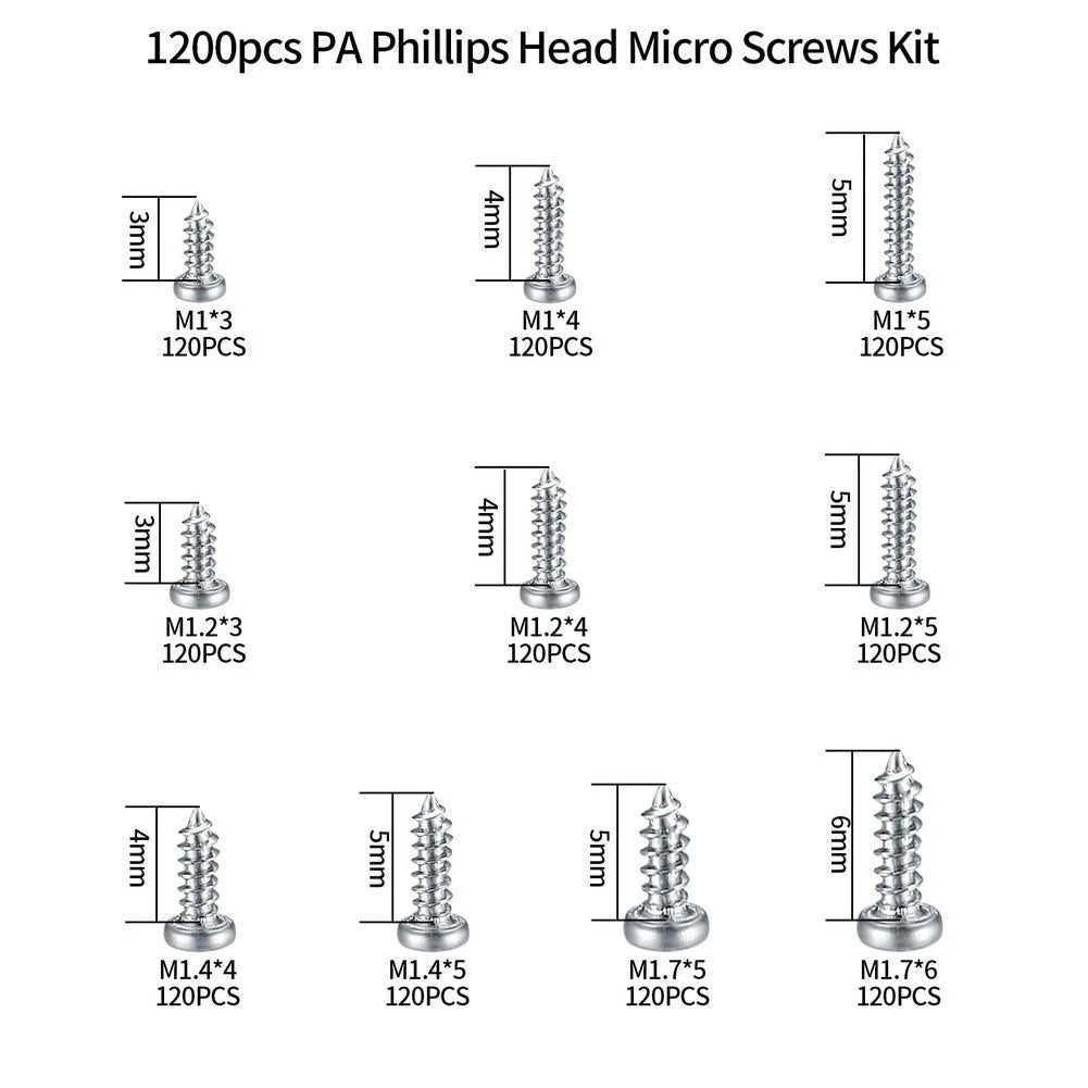 1200pcs Phillips Screws for Sunglasses Repair in Storage Box