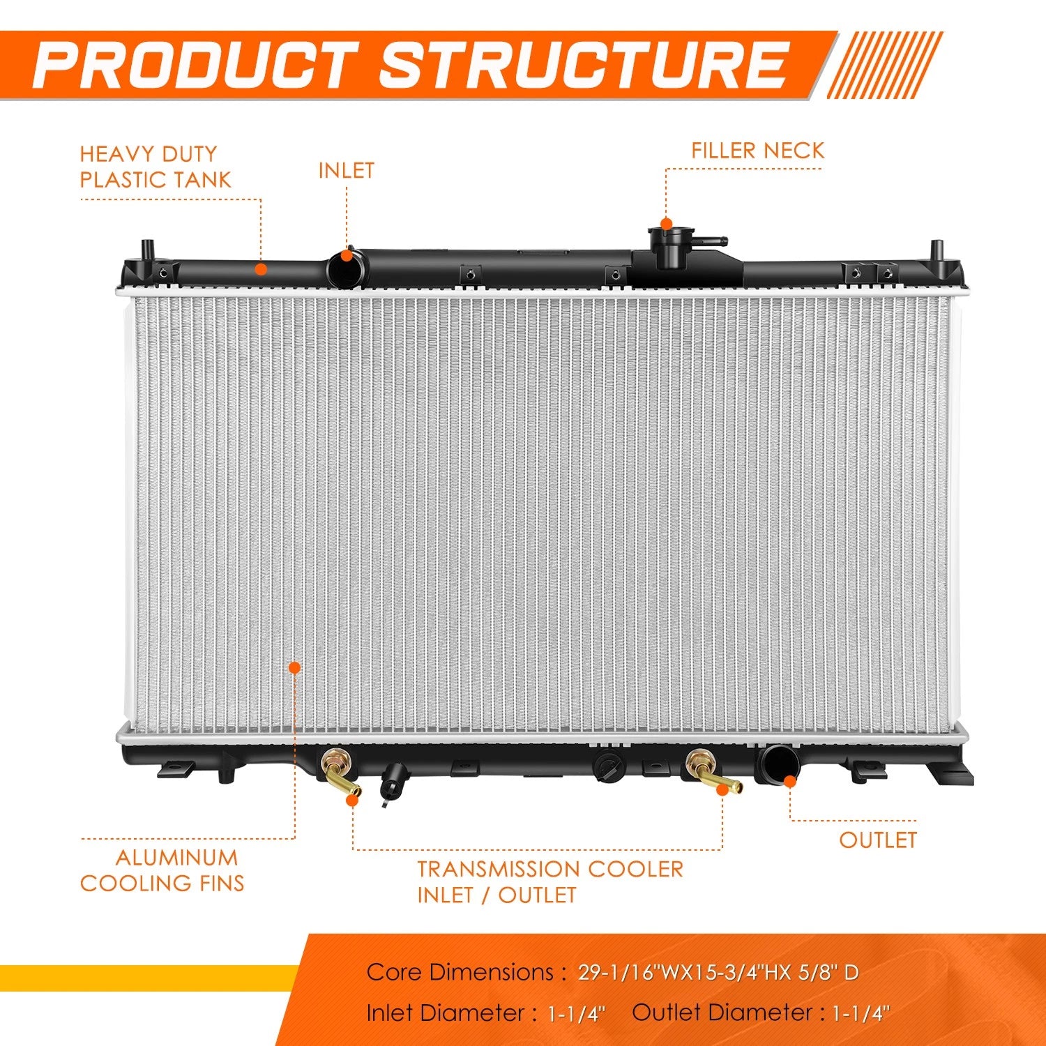 OE Replacement Aluminum Core Radiator for Honda CR-V/Element (2002–2006) DPI-2443