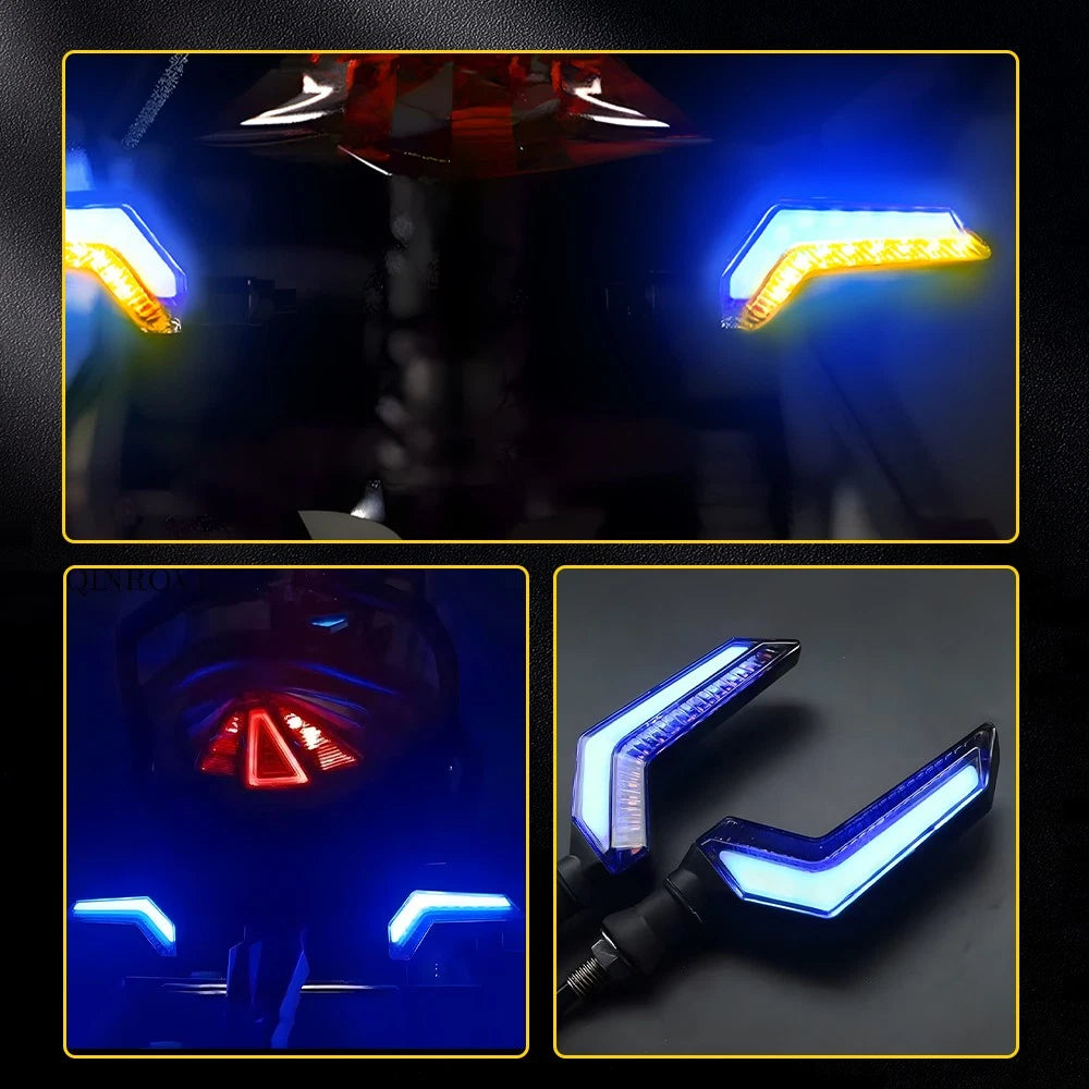 4X Universal Motorcycle Sequential Turn Signal Lights Amber/Blue Waterproof