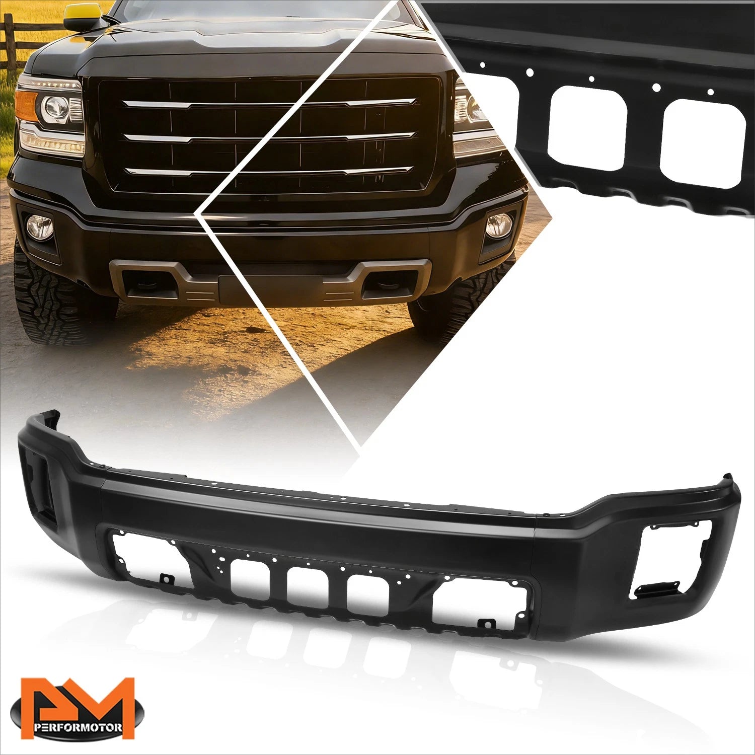 Front Bumper Face Bar for GMC Sierra 1500 (2014–2015) Black w/o Sensor Holes