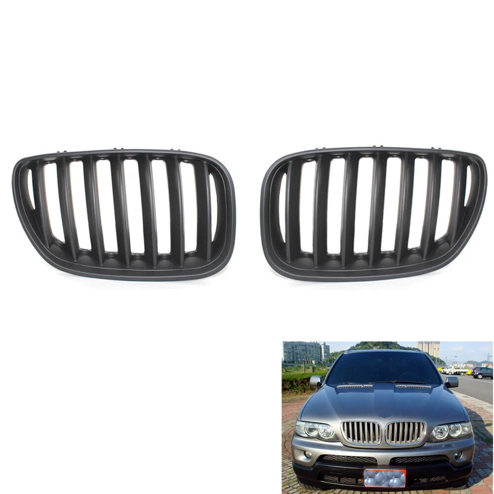 Pair of Matte Black Front Kidney Grilles for BMW X5 E53 (2004–2006)