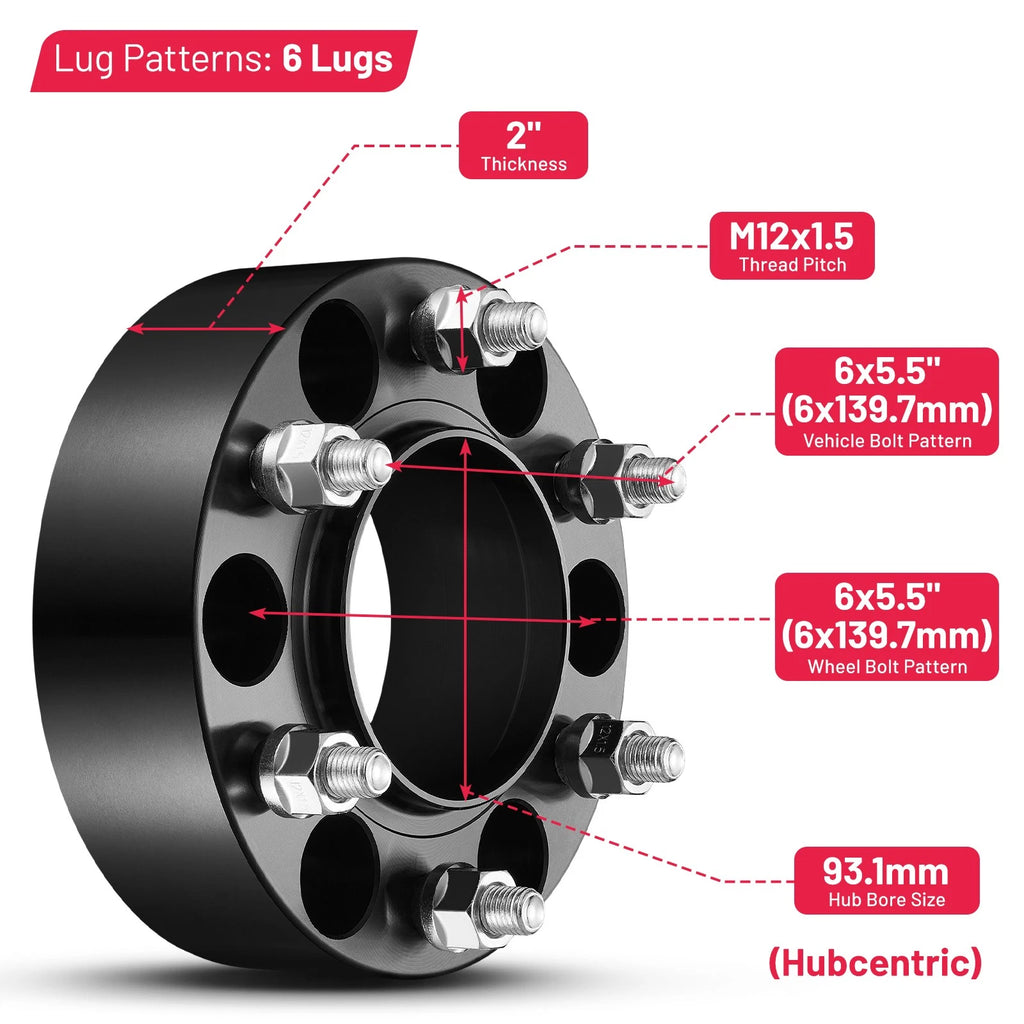 2" 6x5.5 Hubcentric Wheel Spacers for Ford Bronco (2021–2023)