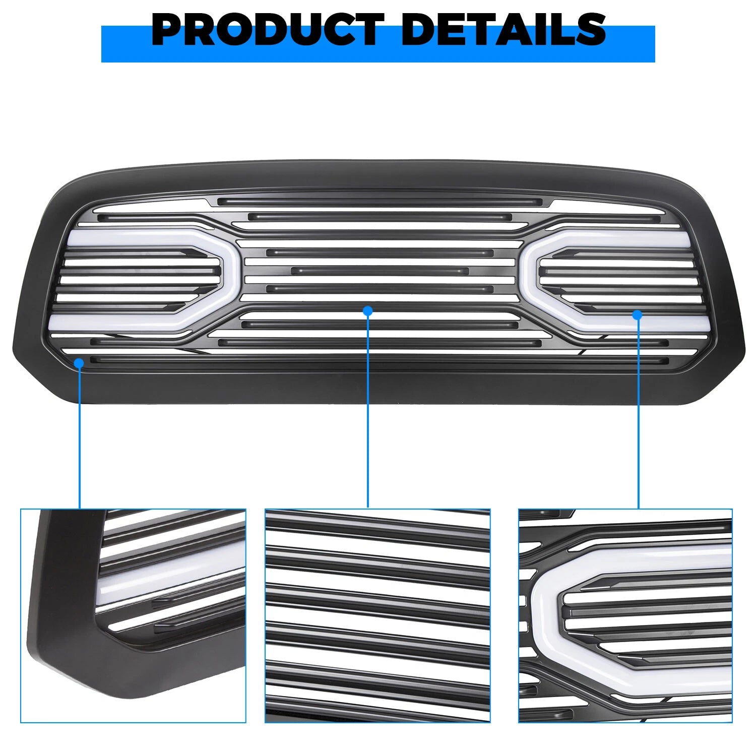 Front Upper Grille Shell with Light for Dodge Ram 1500 (2013–2018)