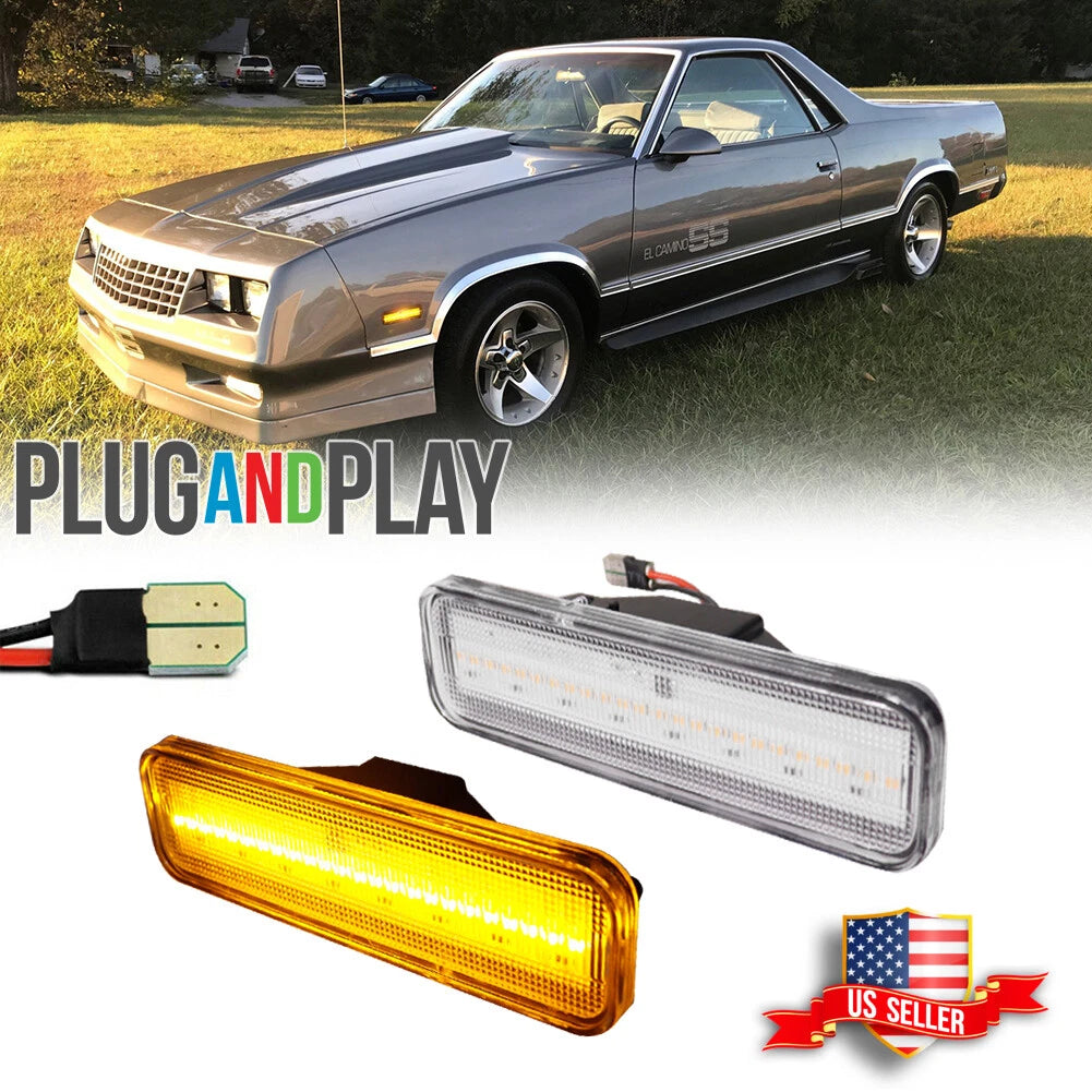 Clear Amber LED Front Bumper Side Marker Lights for El Camino & Caballero (1982–1987)