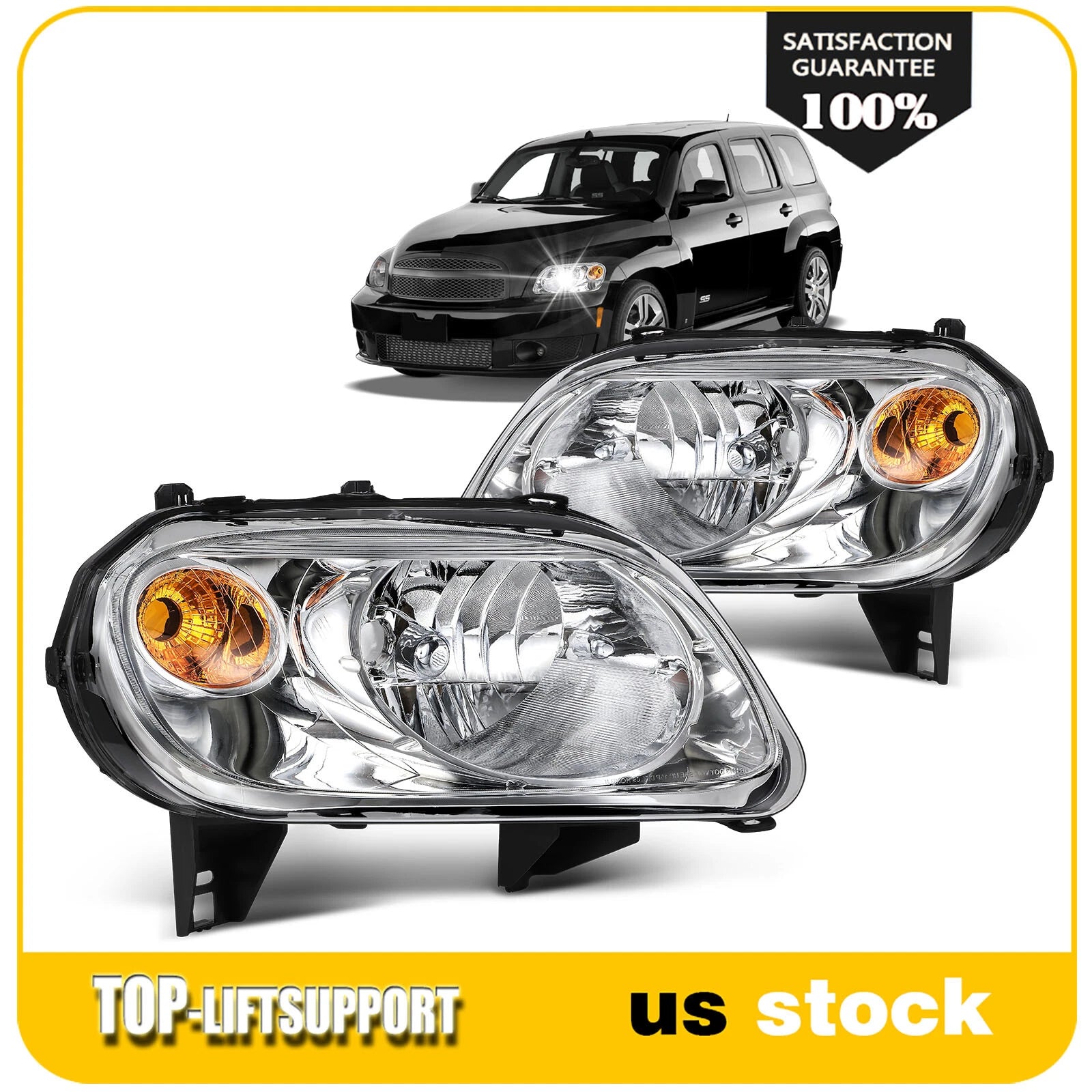 Chrome Housing Headlights Assembly Pair for Chevy HHR (2006–2011)