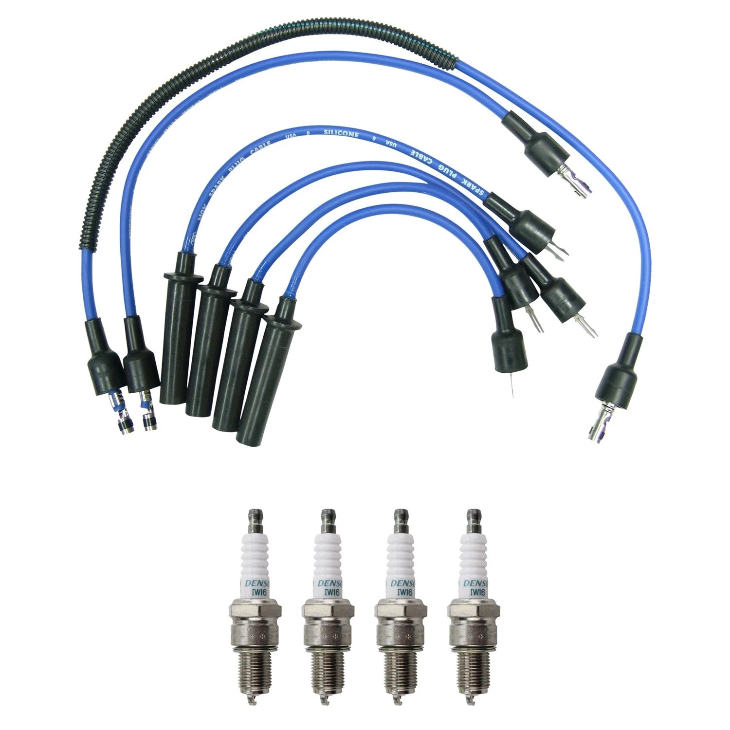 NGK 7mm Wire Set & Denso Iridium Spark Plug Kit for Aries Laser LeBaron (L4 SOHC)