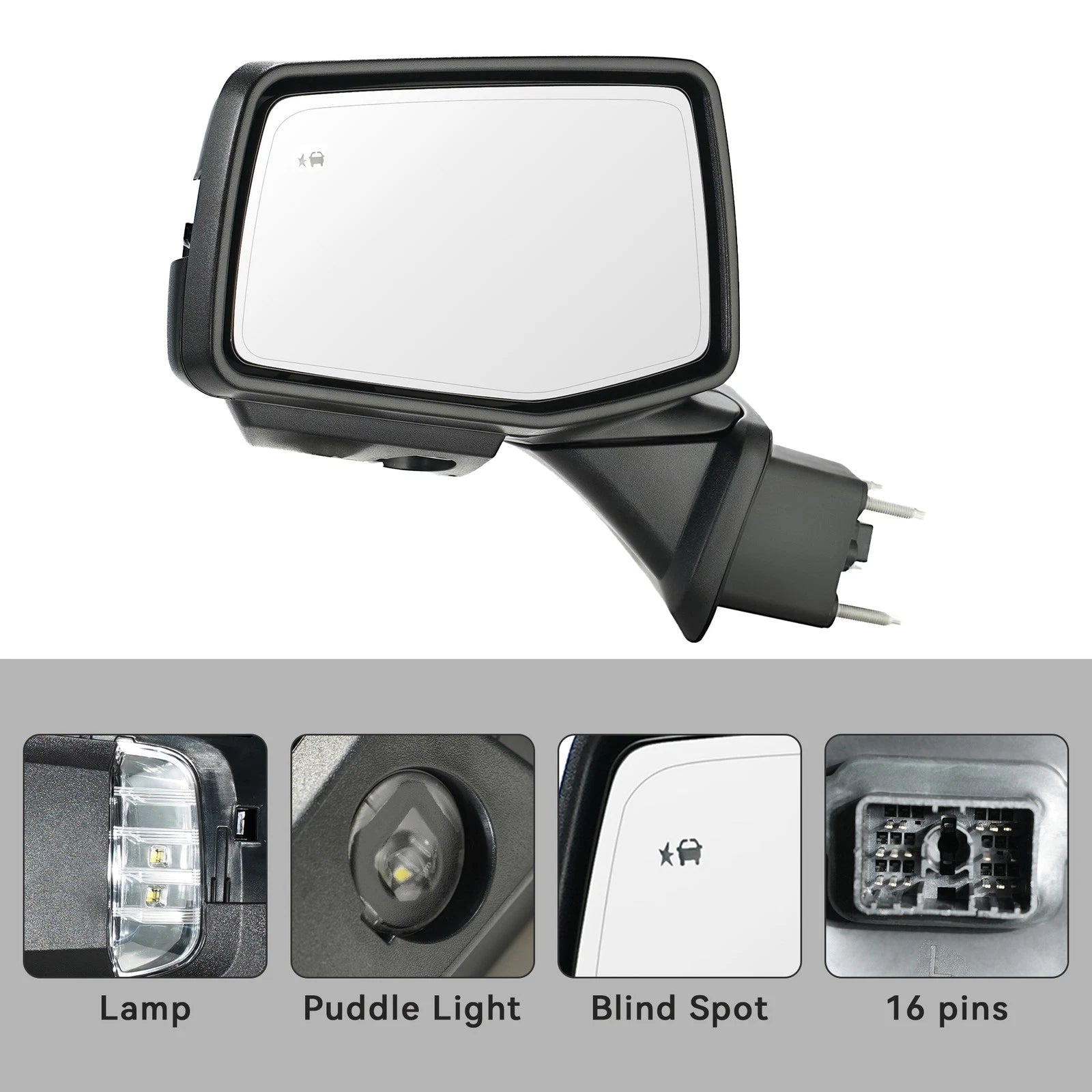 Side Mirror for Chevy Silverado 1500 (2019–2024) W/BSD, Memory, Heated, 16 Pin Left