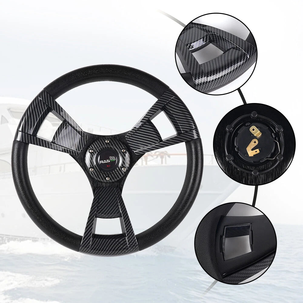 14" Billet Steering Wheel with Black Grip & Carbon Fiber Trim