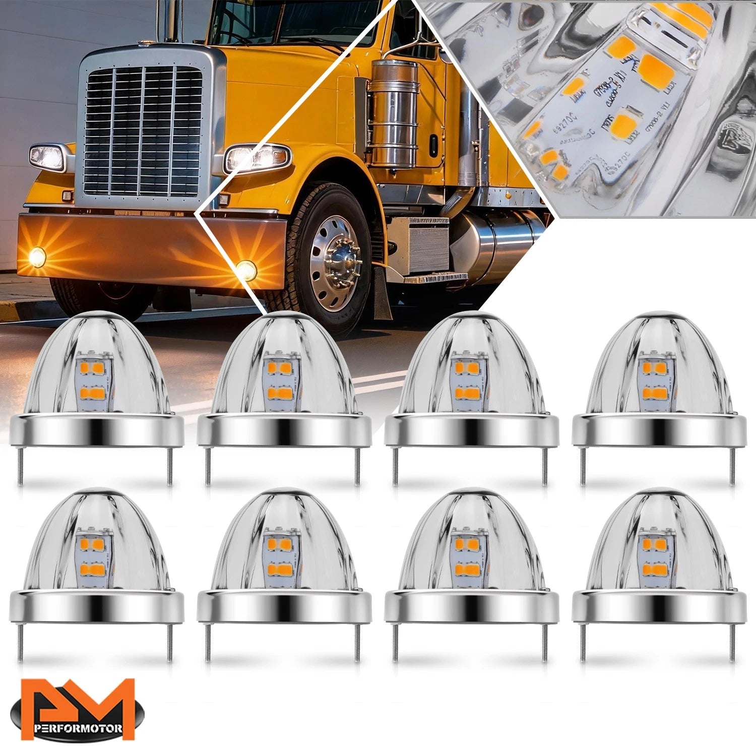 8x Clear Chrome LED Side Marker Lights for Truck Trailer