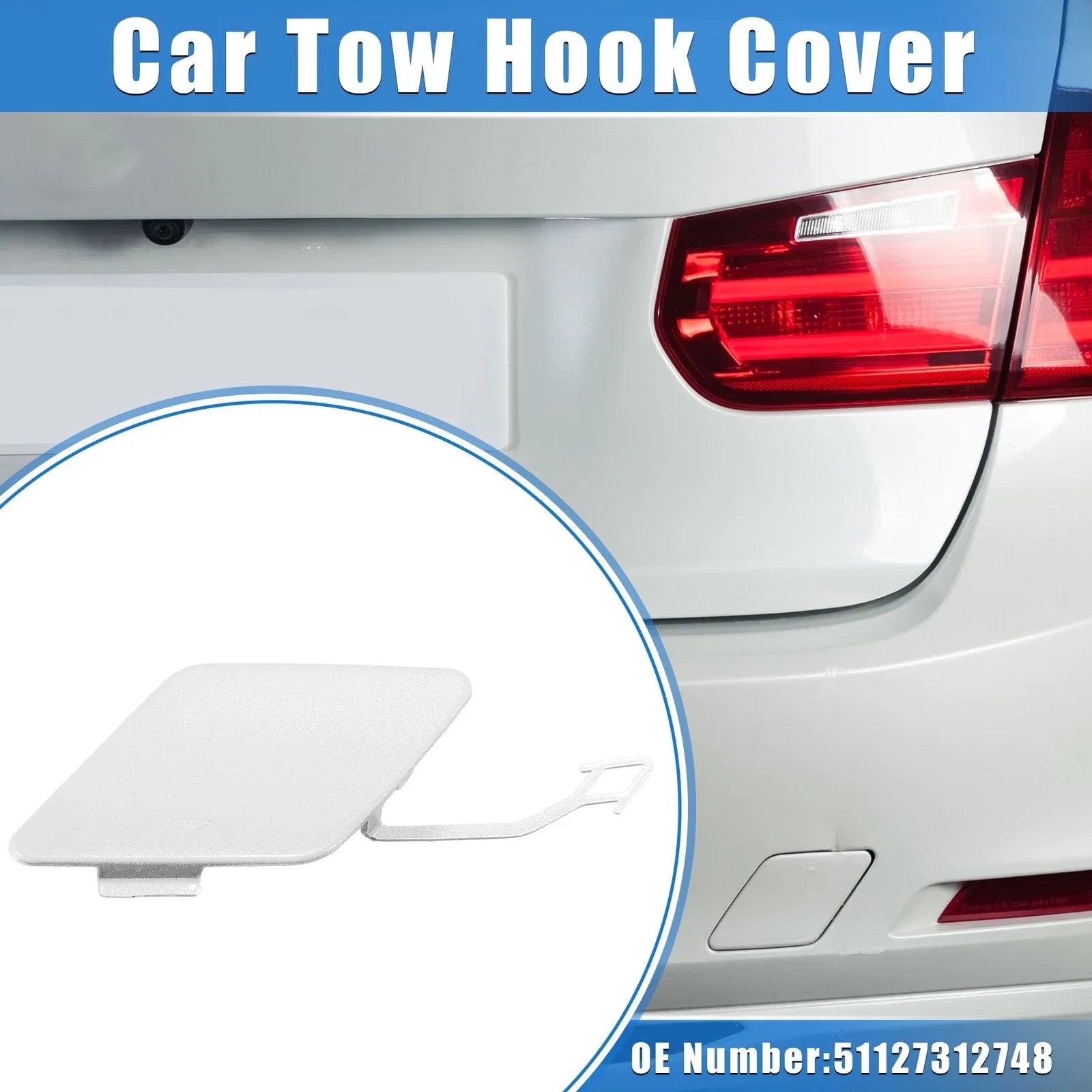 Rear Bumper Tow Hook Eye Hole Cover Cap for BMW 3 F30 White (2012-2015)