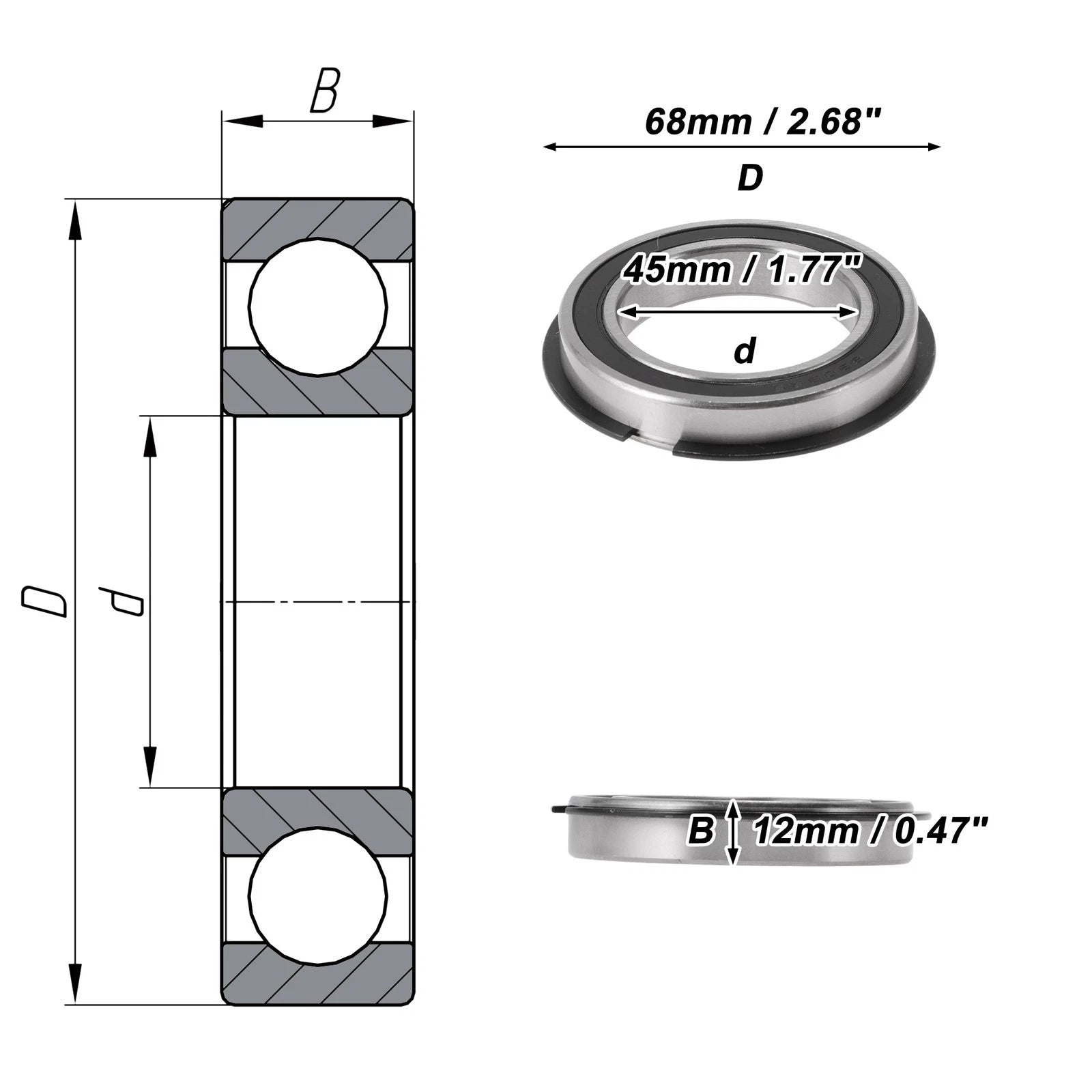6909NR2RS Deep Groove Ball Bearings for Scooter Skateboard Wheel (45x68x12mm)