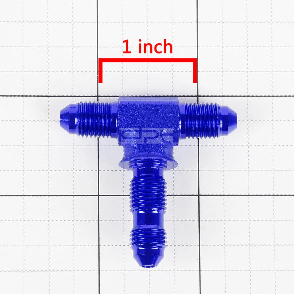 3AN AN-3 Male to Female Bulkhead Flare Tee Fitting for Fuel/Oil - Blue Anodized