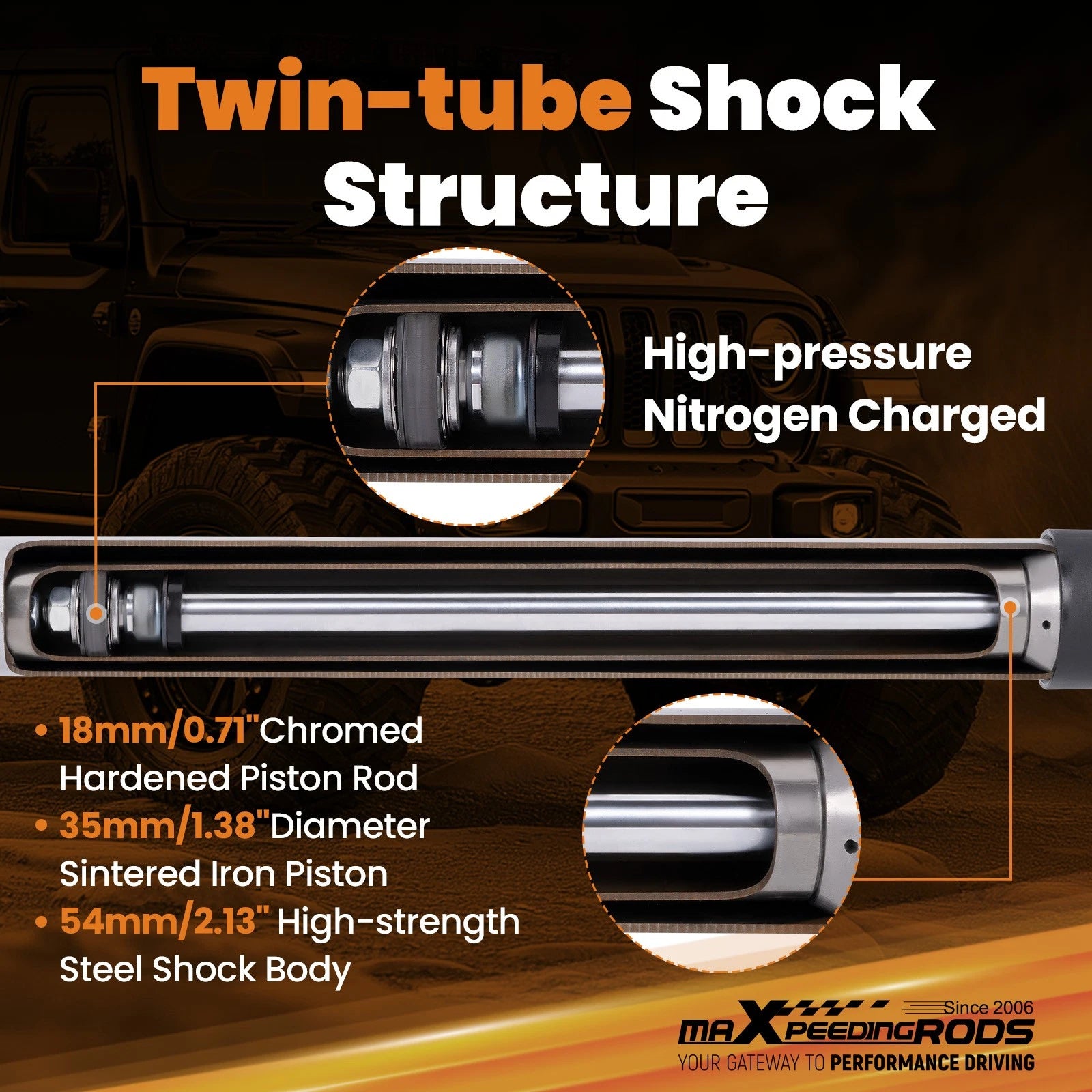2X Front Lift Shock Absorber for Jeep Gladiator JT (2020–2025) 0-2.5"