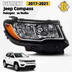 Halogen Headlight for Jeep Compass (2017–2021) Right Passenger Chrome 55112706AF