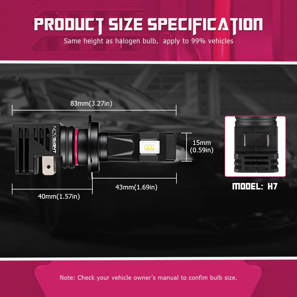 H7 LED Headlight Bulbs Kit for NOVSIGHT (10000LM, 6000K, 55W)