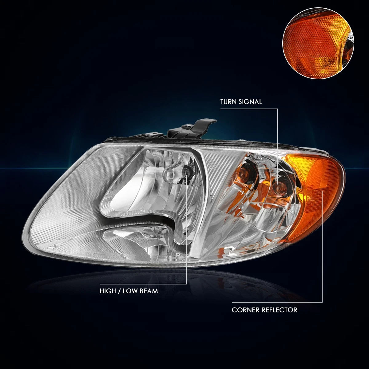 Headlight Lamp Chrome Housing for Town & Country/Grand Caravan (2001–2007)