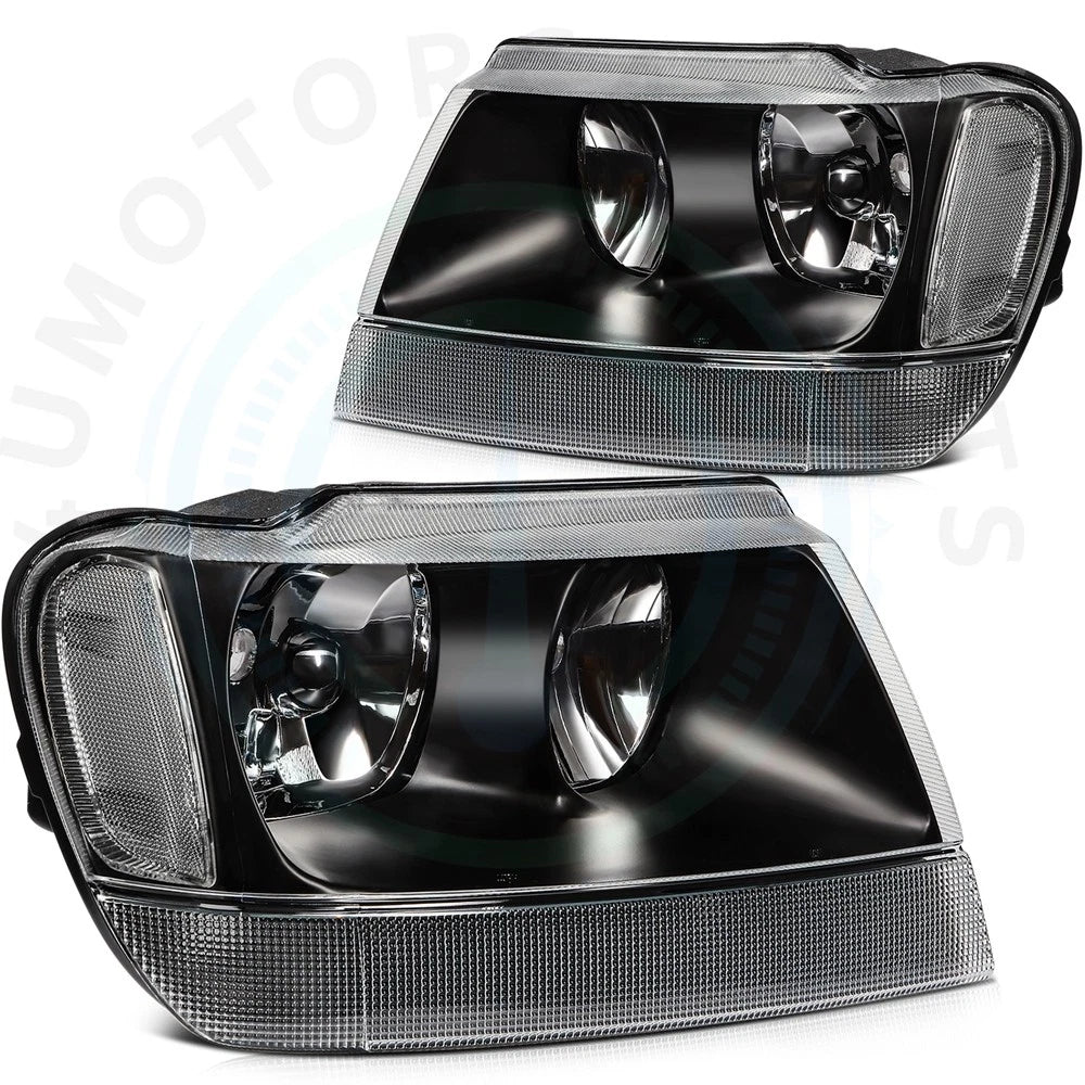 Pair Black Headlight Assembly for Jeep Grand Cherokee (1999–2004)