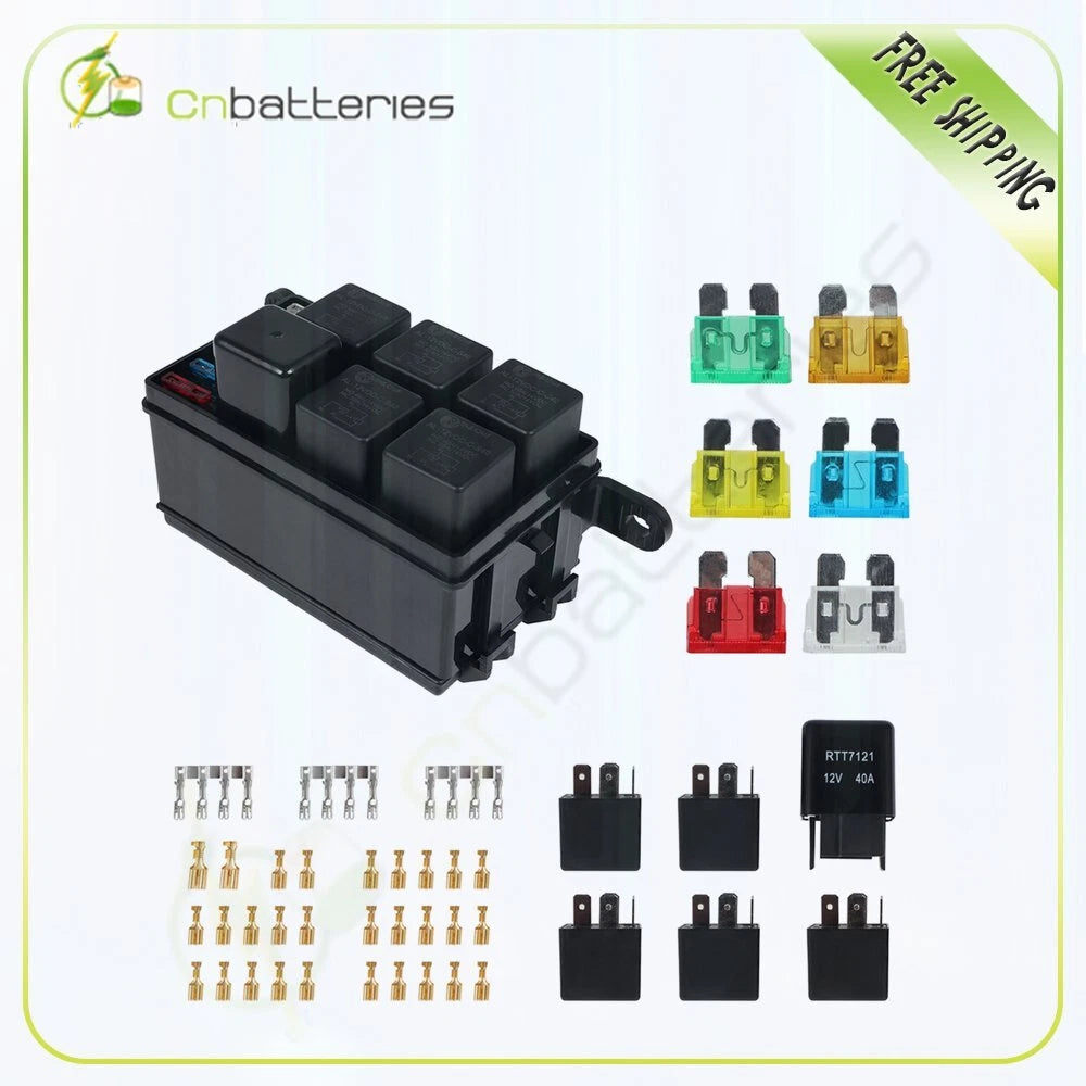 6 Way Relay Box Fuse Block Holder for Universal Car Boat (12V)