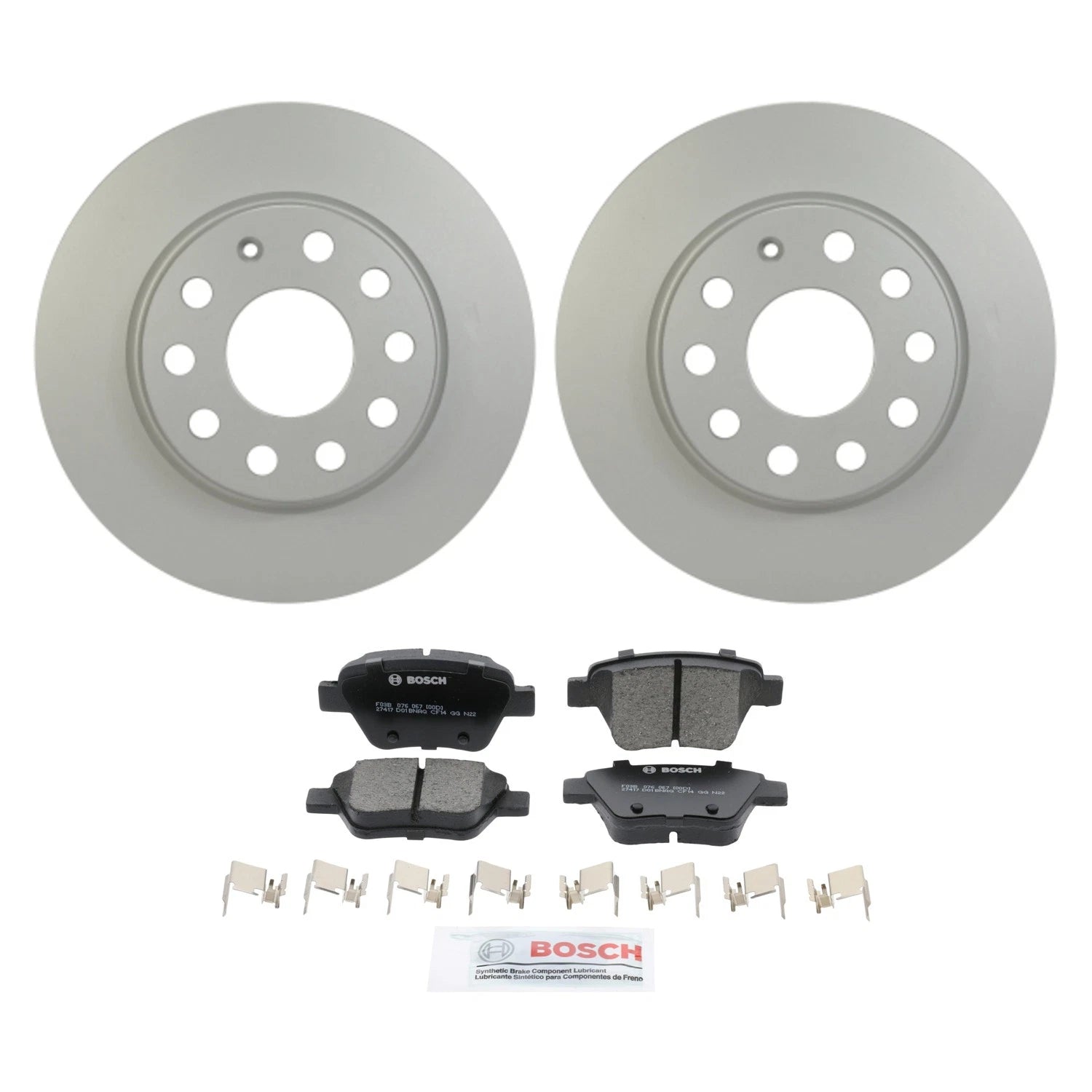 Set of 4 Hella Rear Rotors & Bosch QuietCast Ceramic Brake Pads for A3 Golf Passat