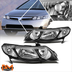 Headlight Set for Honda Civic Sedan (2006–2011) Black Housing Clear Corner