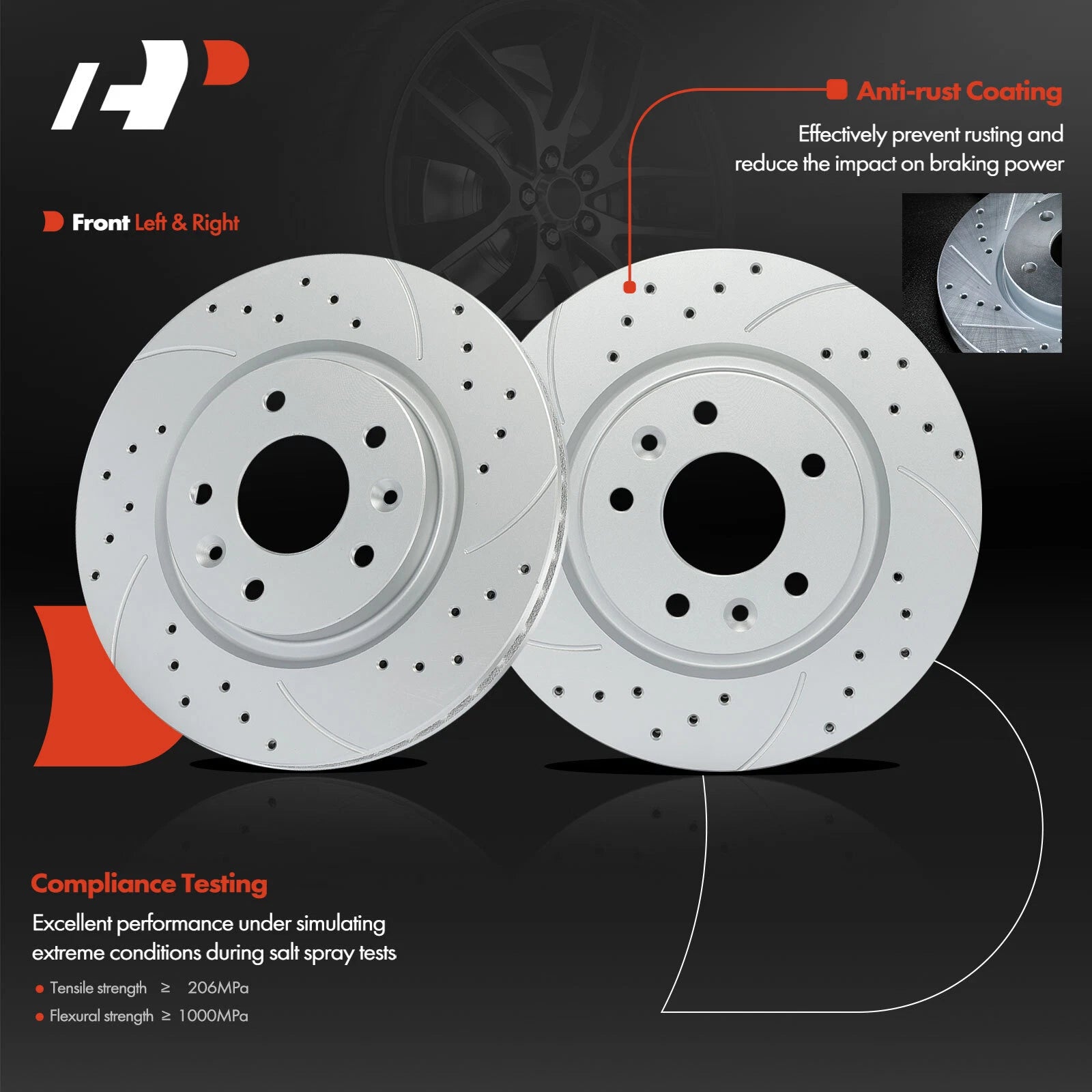 Drilled Brake Rotor and Pad Set for Nissan Rogue (2014–2020)