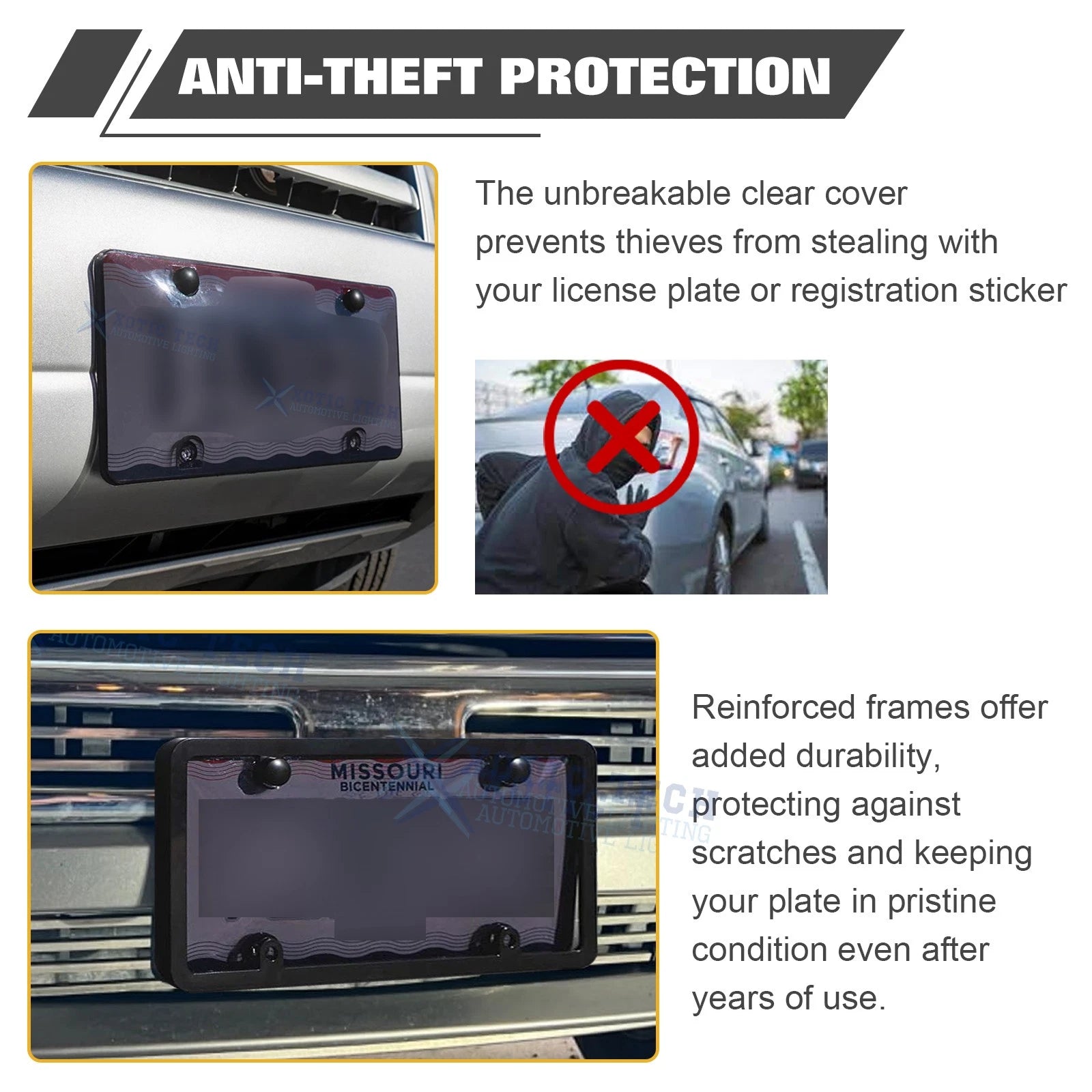 License Plate Frame Holder for Standard US Plates (Fits All) 2020-2025