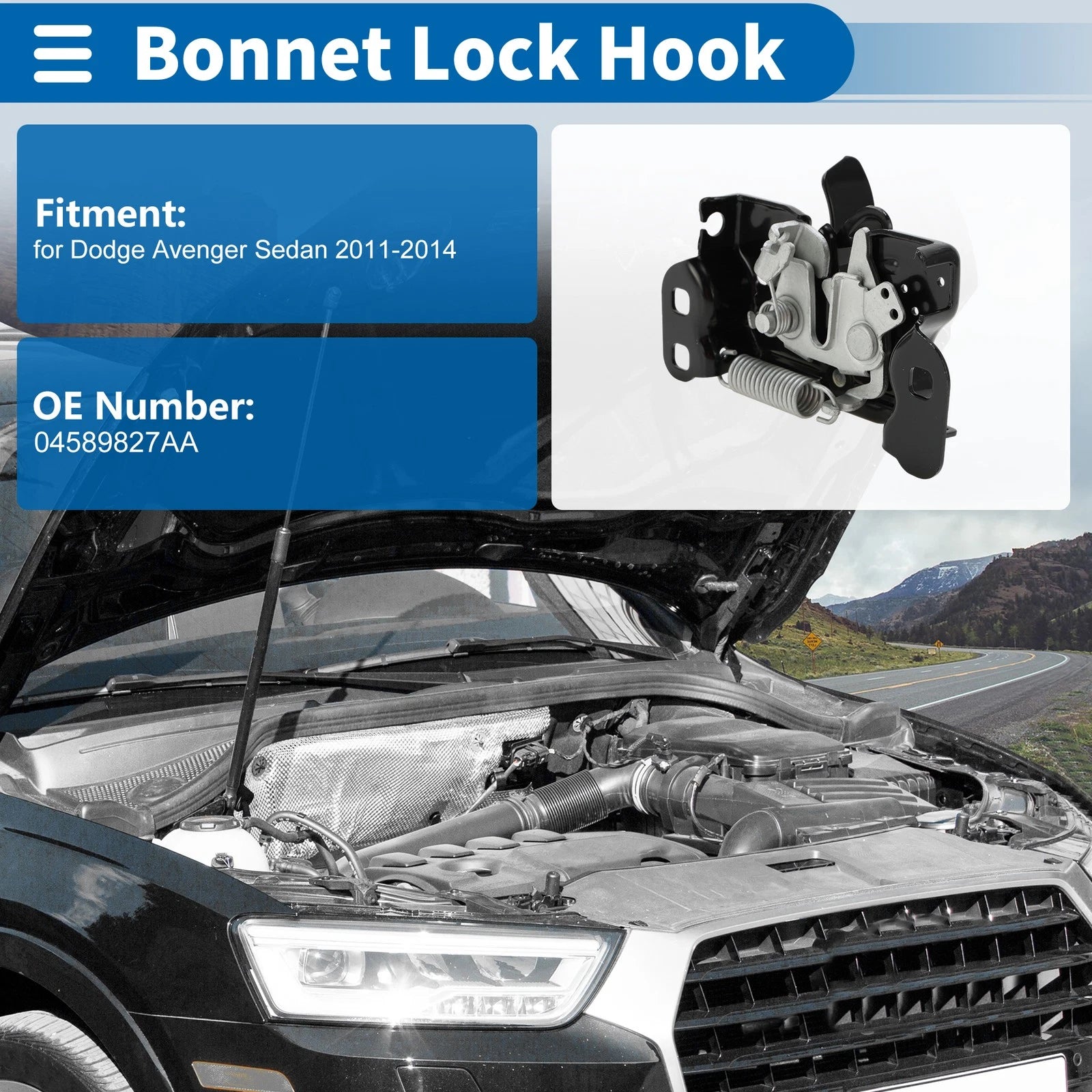 Hood Latch Assembly for Dodge Avenger Sedan (2011–2014) No. 04589827AA