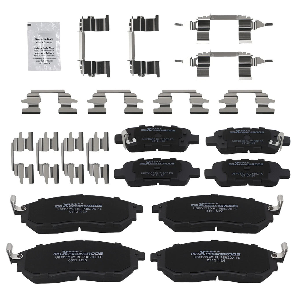 8pcs Brake Pads Set for Infiniti M56 (2011–2013) M35H (2012–2013) w/Hardware