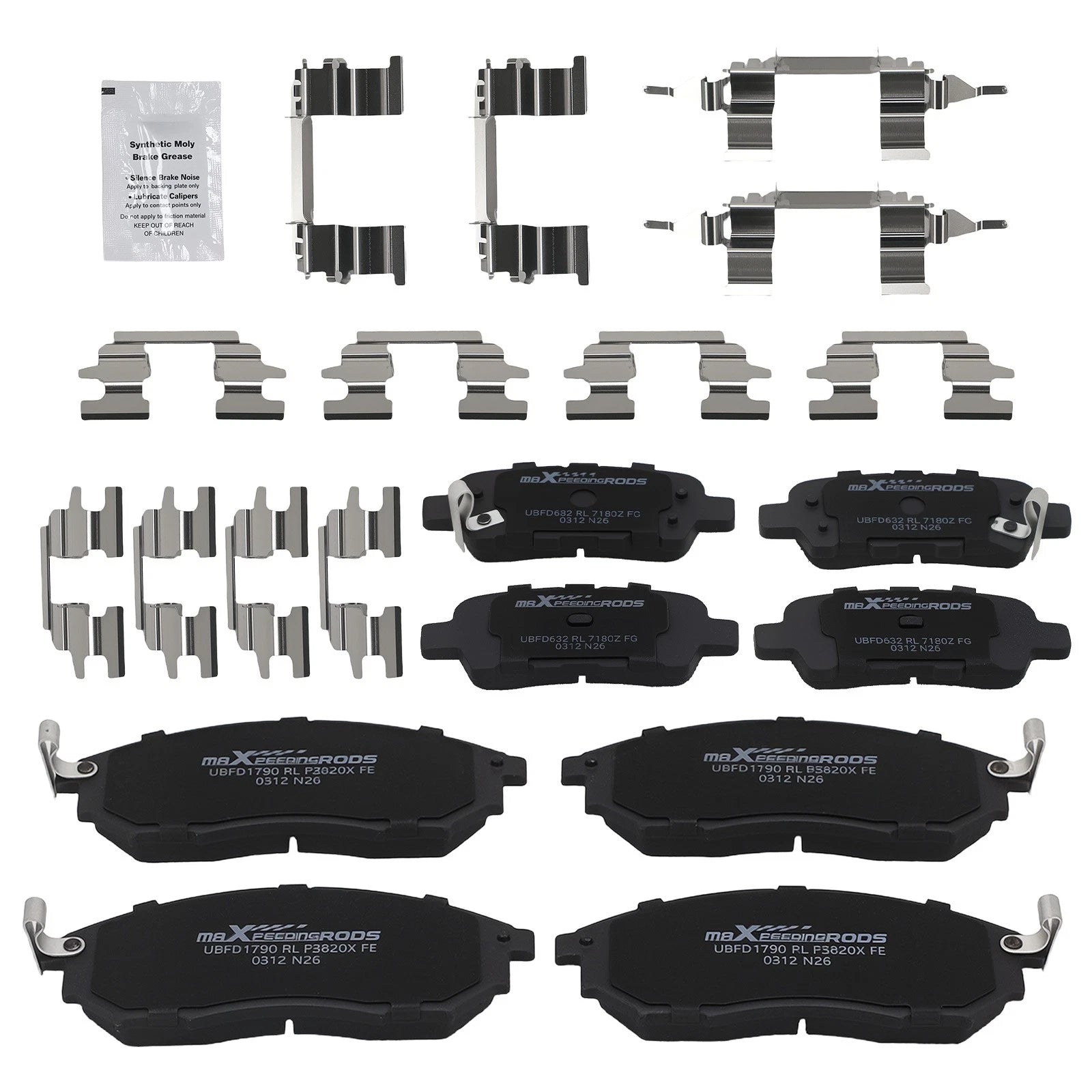 8pcs Brake Pads Set for Infiniti M56 (2011–2013) M35H (2012–2013) w/Hardware