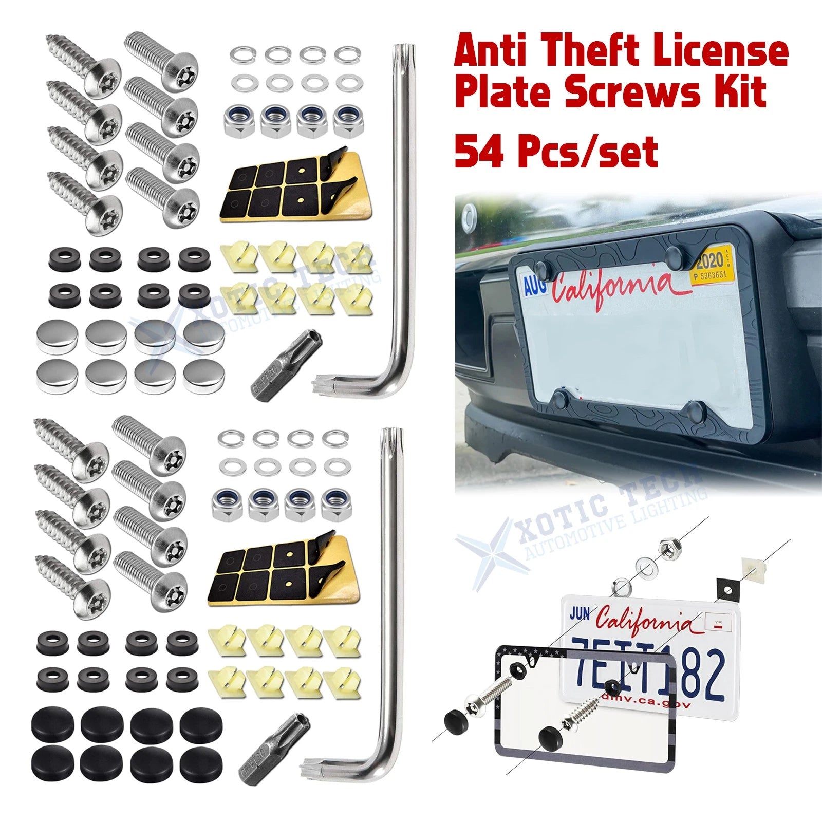 Anti-Theft License Plate Screws Stainless Steel for Car Tag Frame (—)