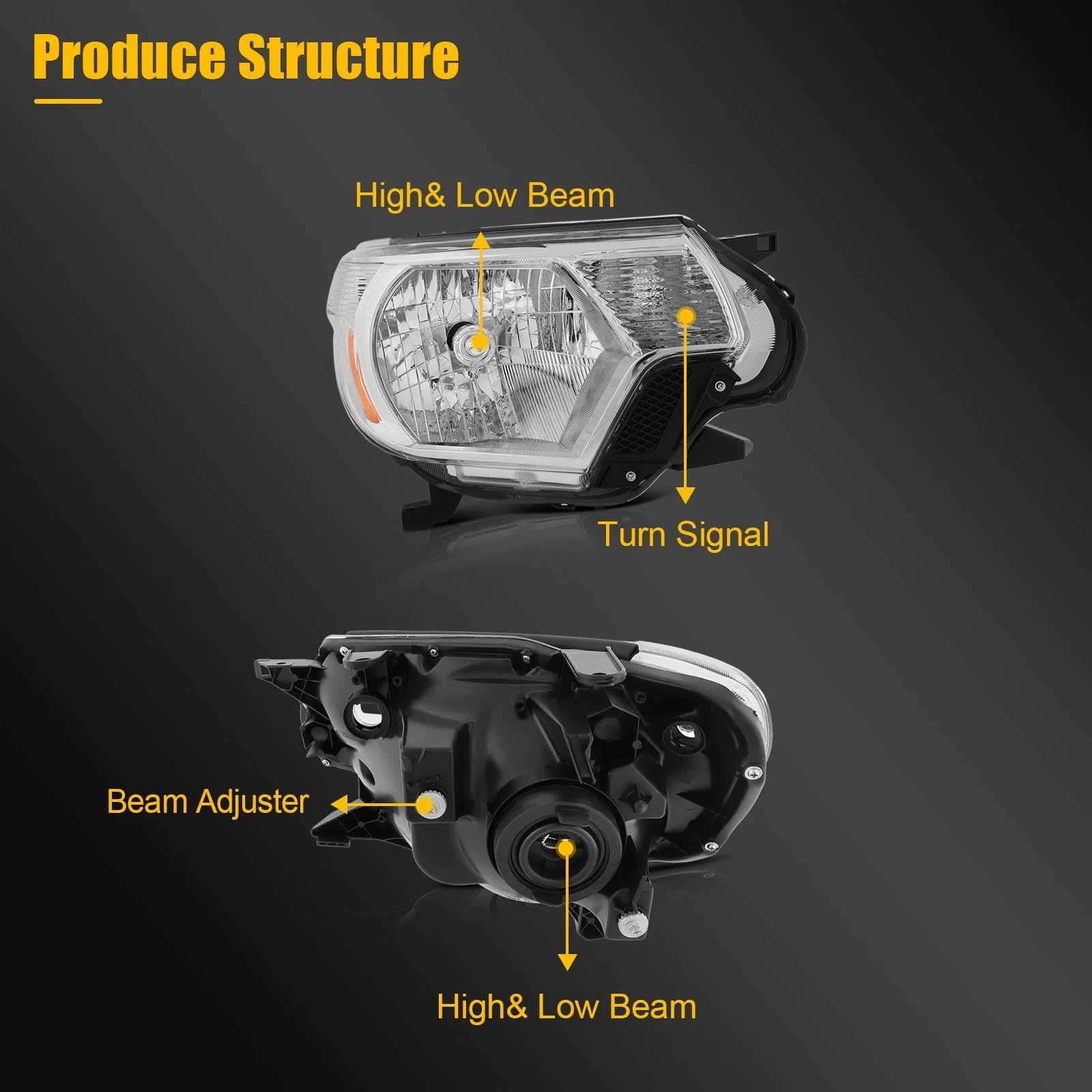 2X Chrome Headlight Assembly for Toyota Tacoma (2012–2015)