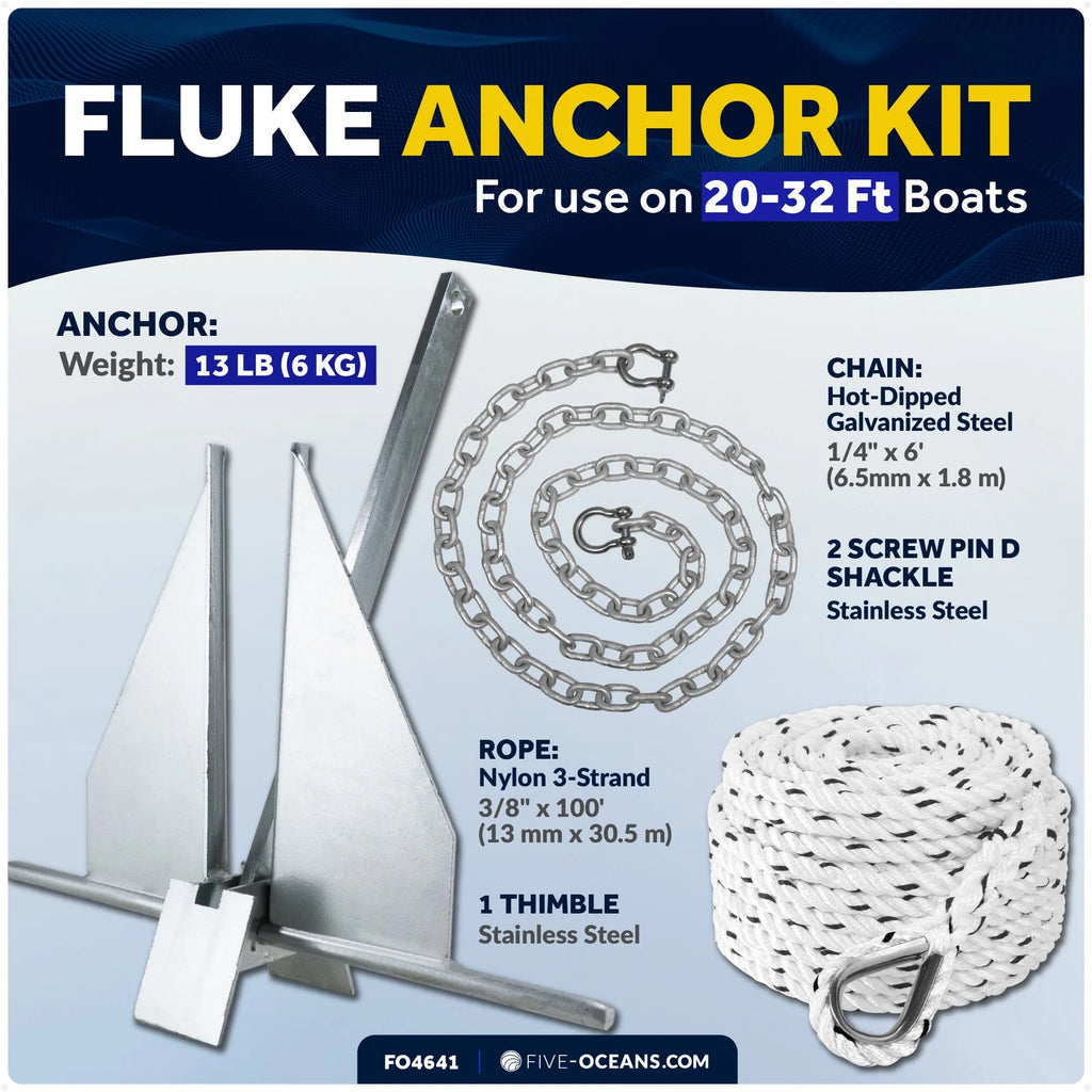 Boat Anchor Kit with 1/4" x 6' Chain & 3/8" x 100' Rope