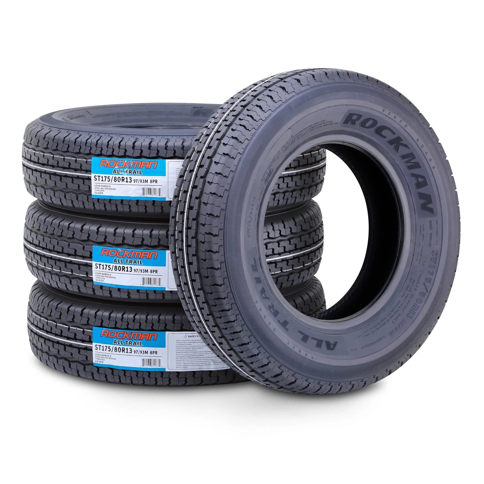 Set of 4 ROCKMAN ST175/80R13 8-Ply Trailer Tires 11169