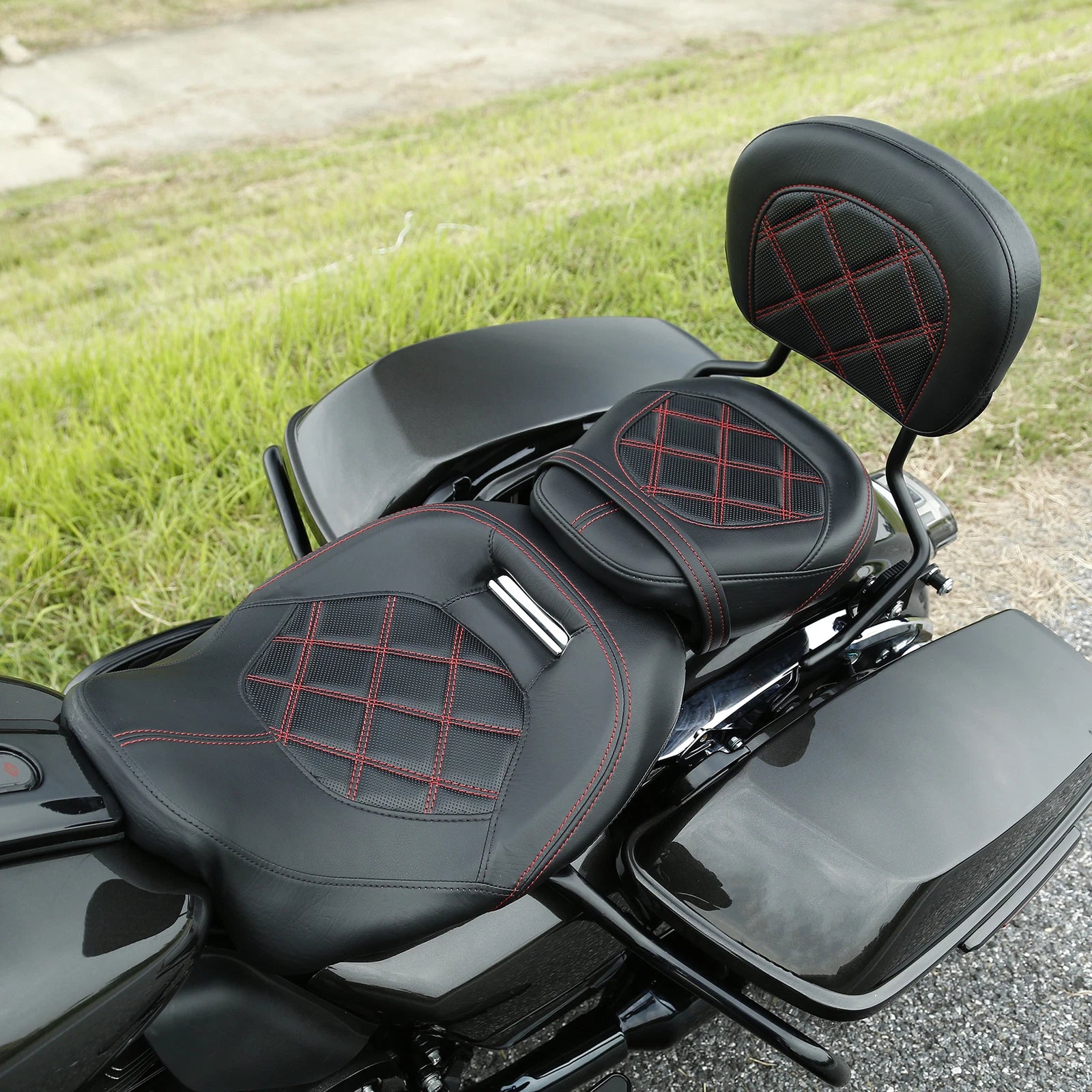 Rider Passenger Seat & Backrest Pad for Harley Touring Street Road Glide (2009–2023)