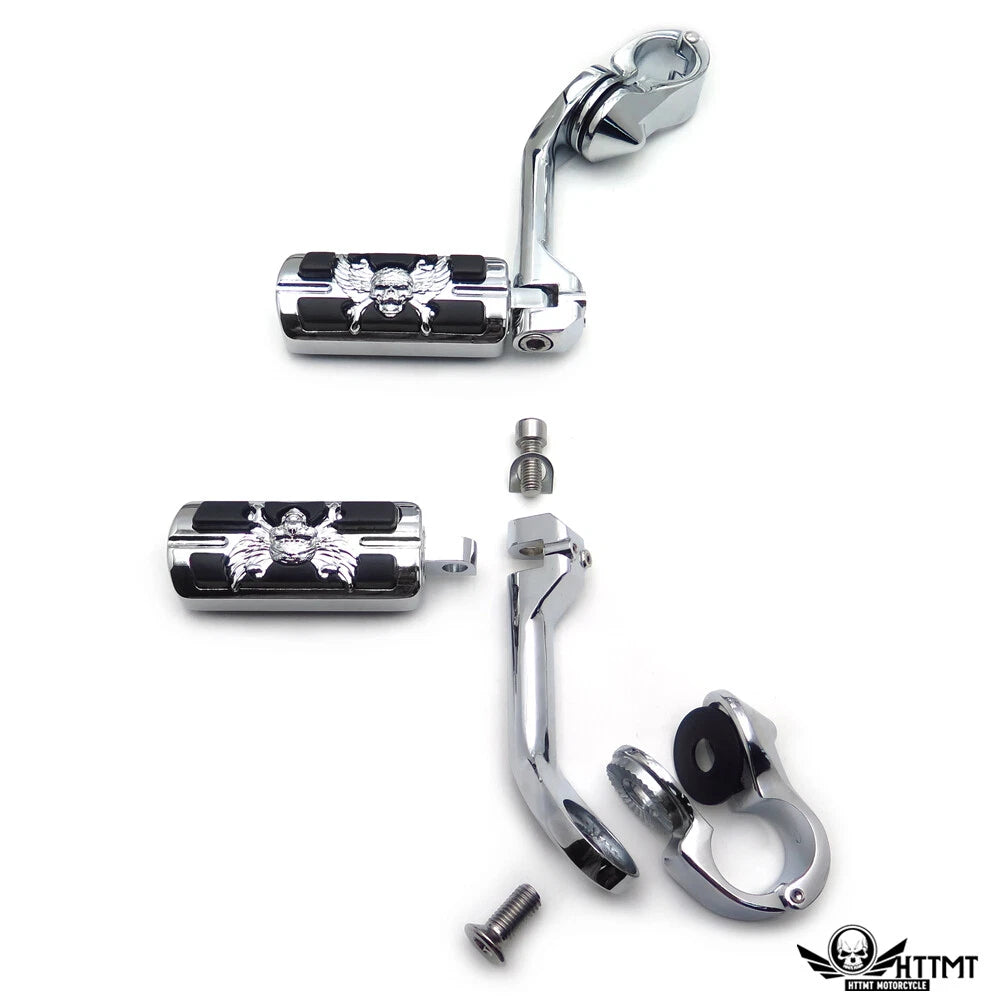 Chrome Foot Peg Kit for Harley Fat Boy (1990–2023) - 5" Pirate Skull