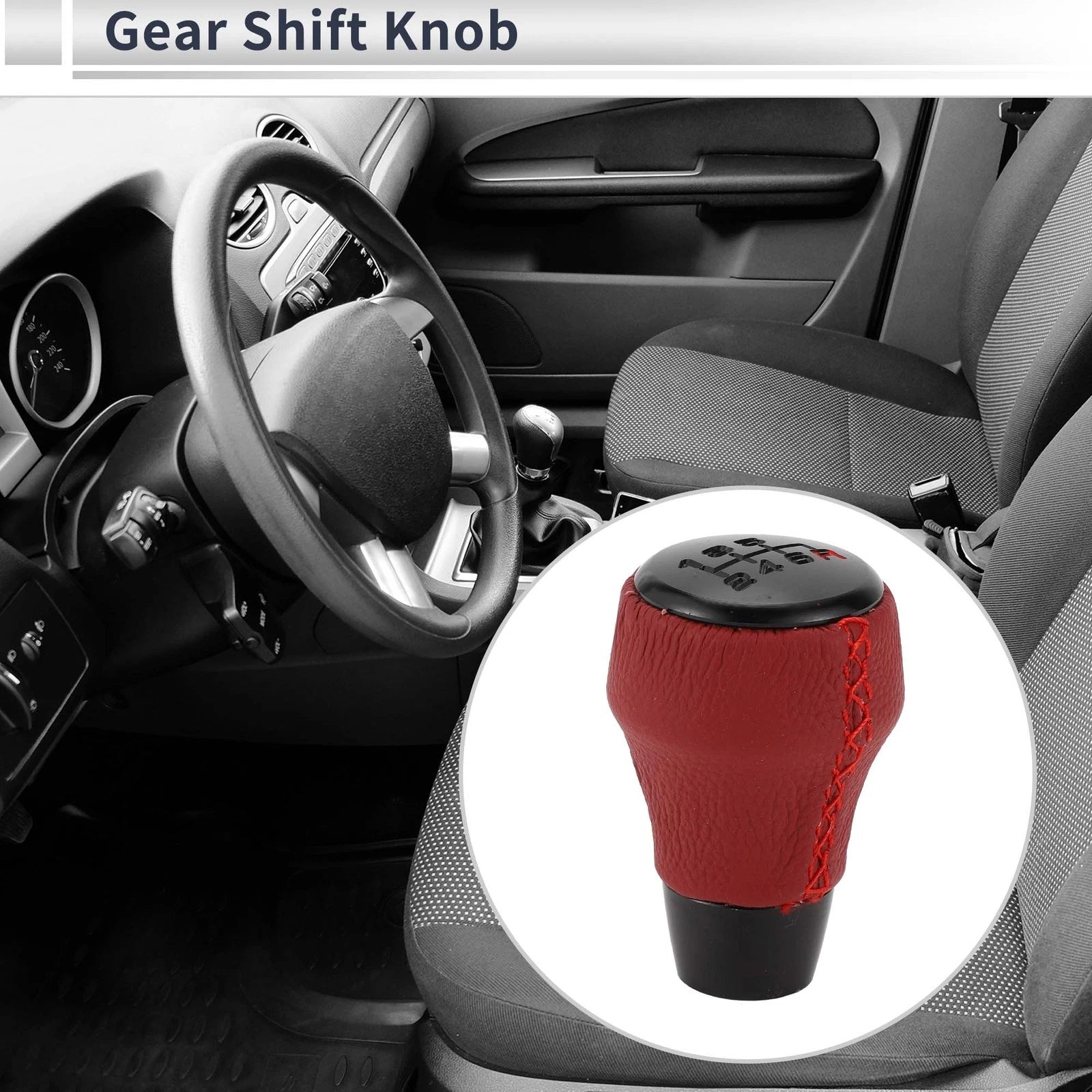 6 Speed Shift Knob for Honda Civic (2001–2023) Faux Leather Red Black
