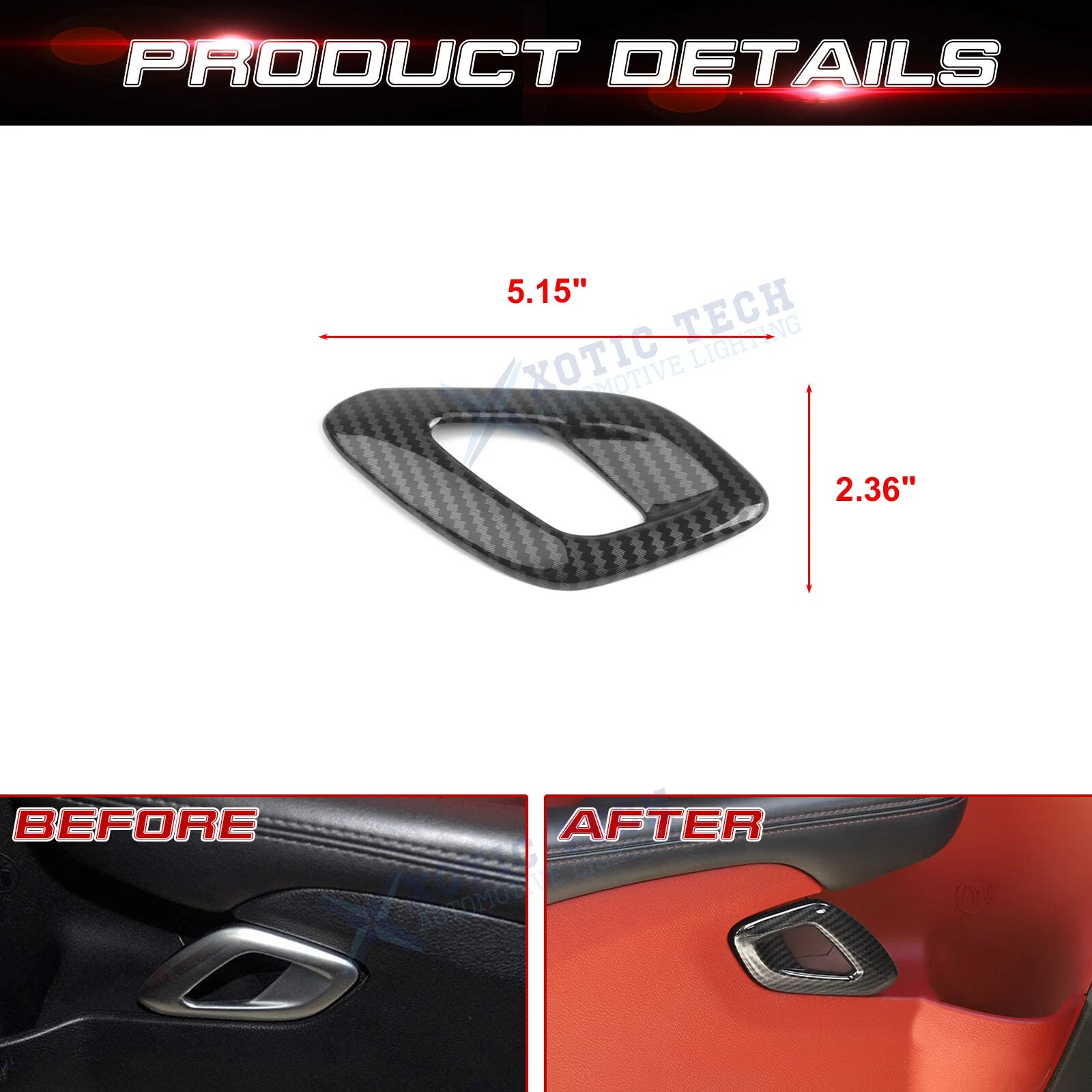 Carbon Fiber Pattern Door Handle Molding Cover Trim for Dodge Challenger (2015-2023)